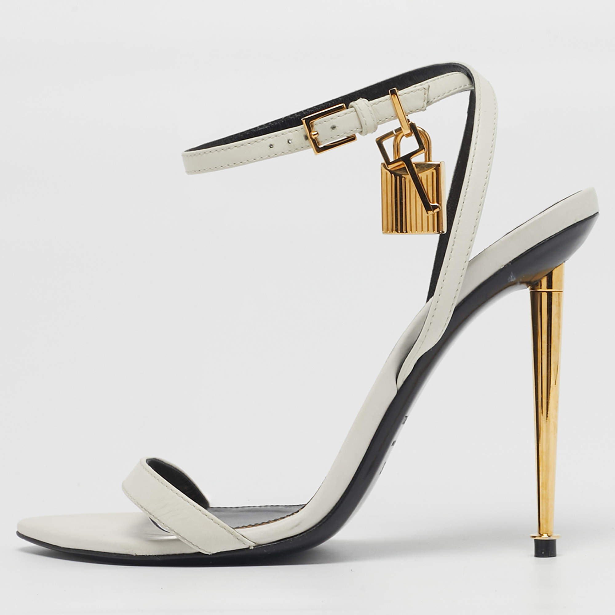 مملوكة مسبقًا Tom Ford Padlock Size 36 White Leather Ankle Strap Sandals