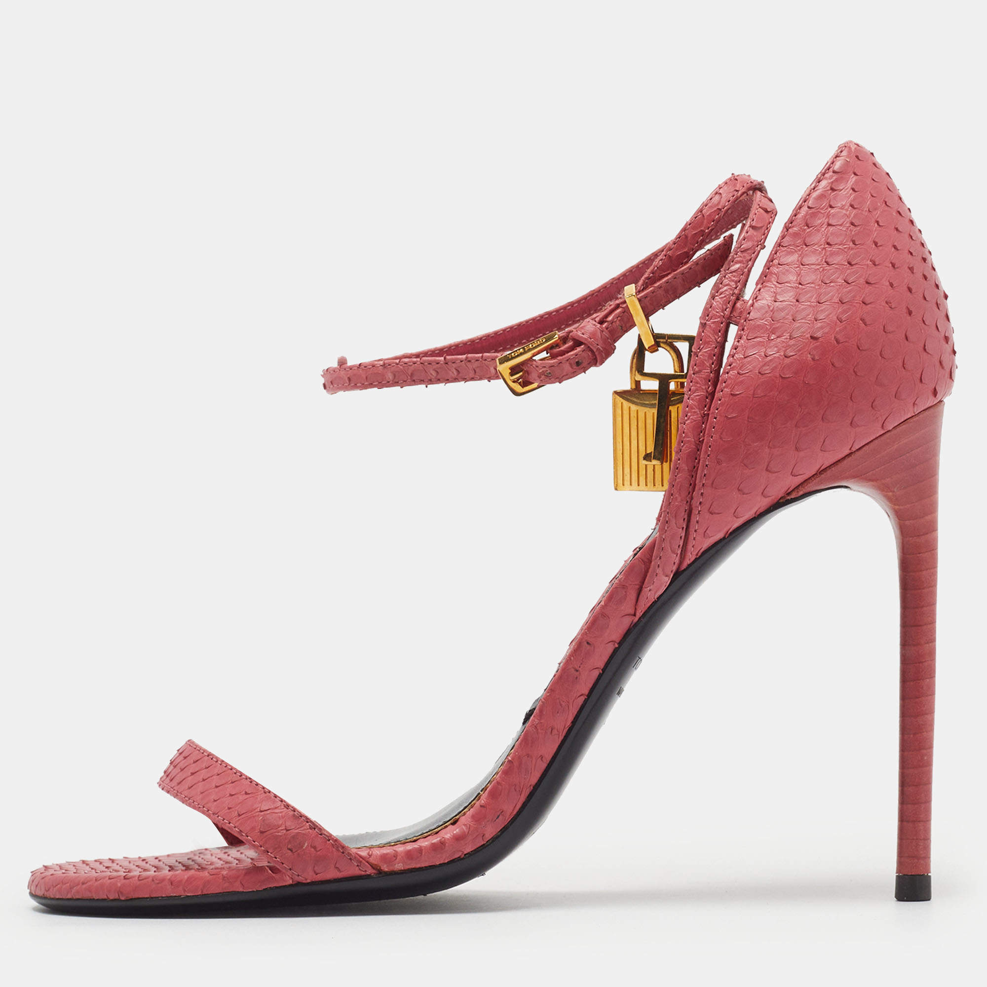 Pre Owned Tom Ford Padlock Size 40 Pink Python Leather Ankle Strap Sandals