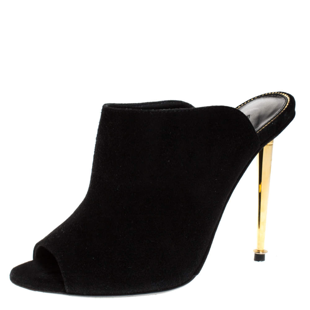 Tom Ford Black Suede Peep Toe Slide Mules Size 35