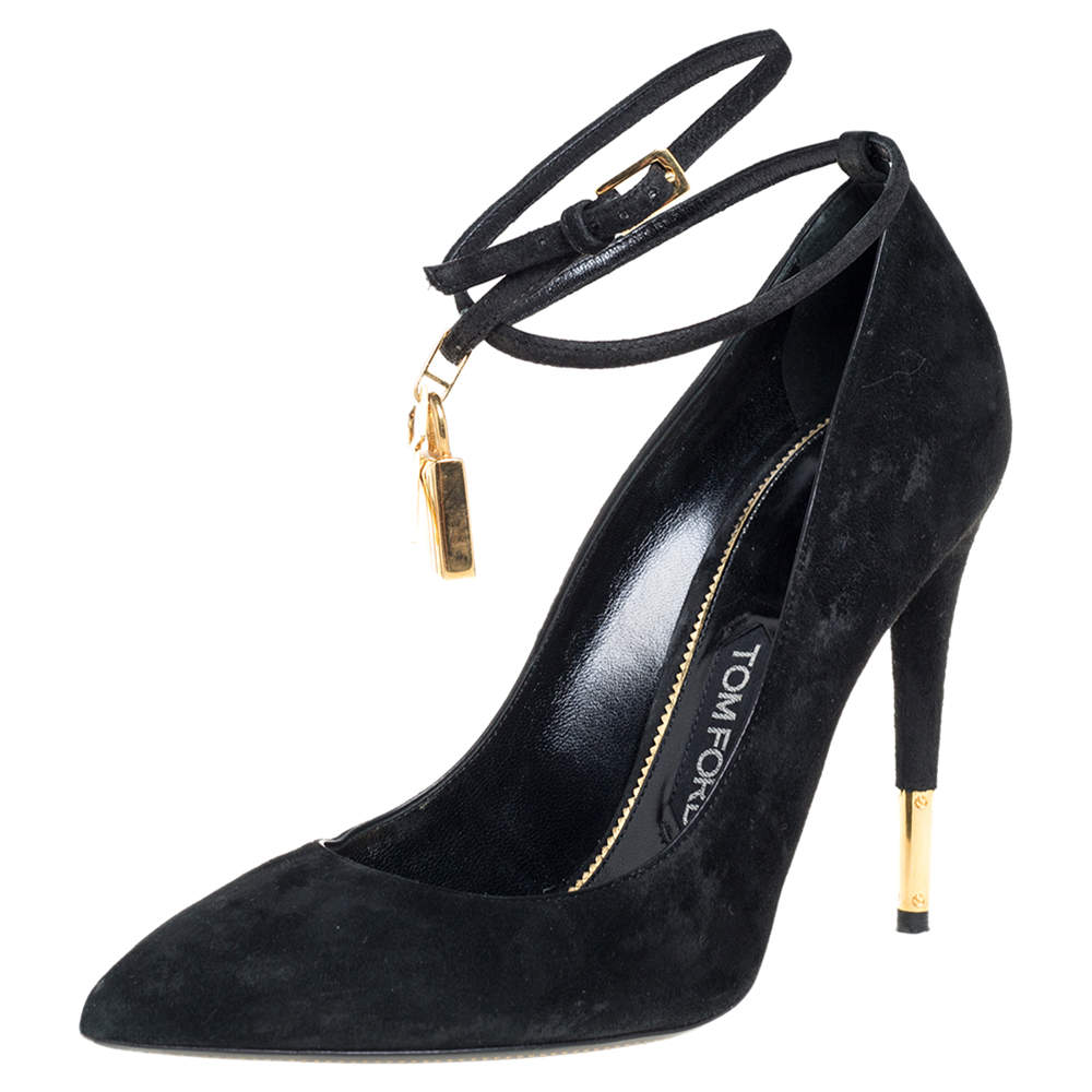 Pre Owned Tom Ford Black Suede Ankle Strap Luck Pumps Size 40