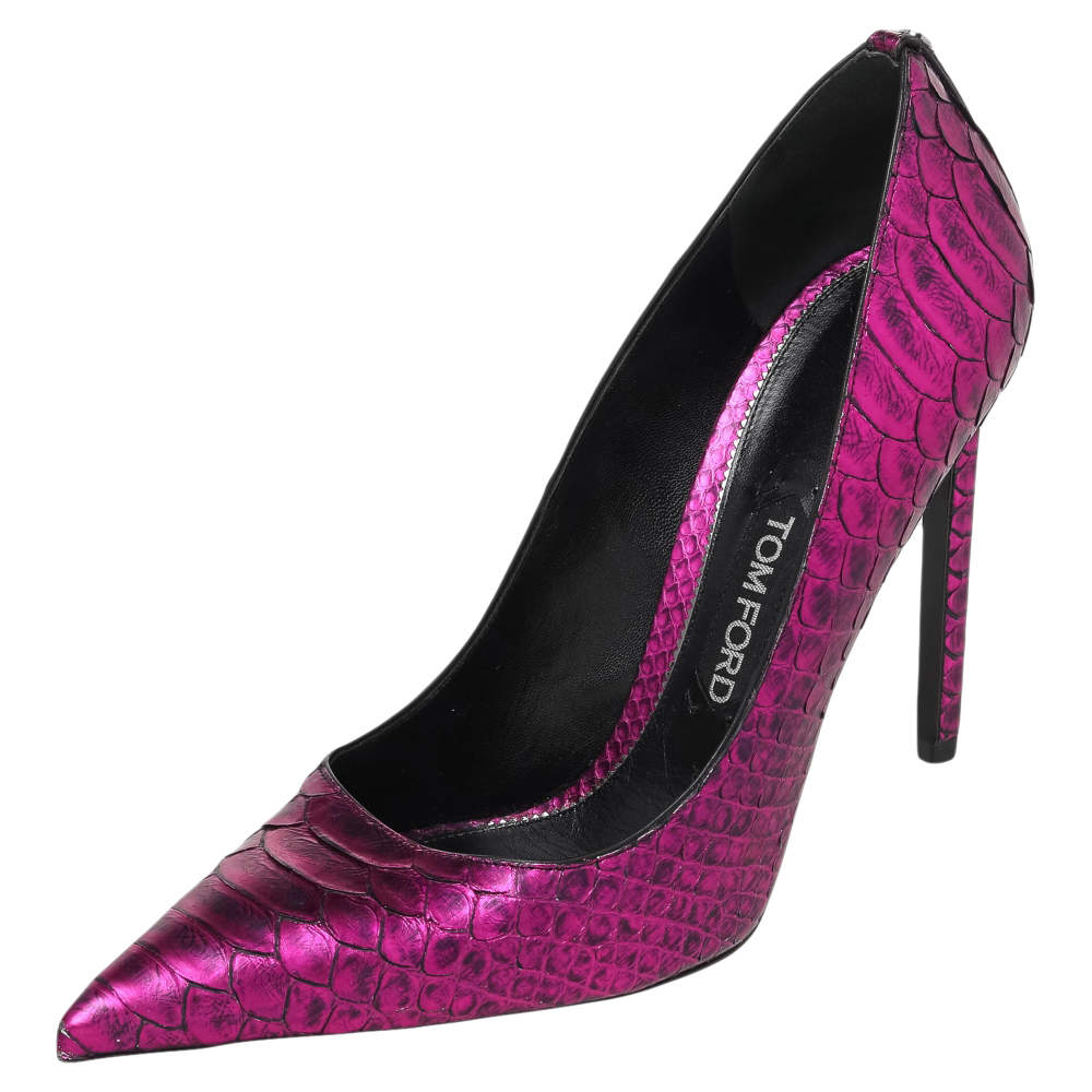 Tom Ford Pink Python Leather Pointed Toe Pumps Size 41