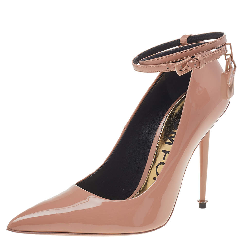 Pre Owned Tom Ford Beige Patent Leather Padlock Pumps Size 36
