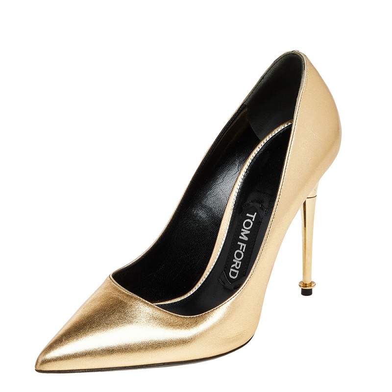 Tom Ford Gold Leather Pointed Toe Pumps Size 37