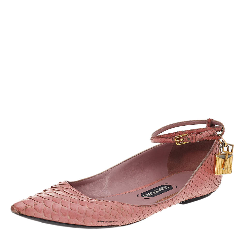 Tom Ford Python Leather Ankle Wrap Lock Ballet Flats Size 41