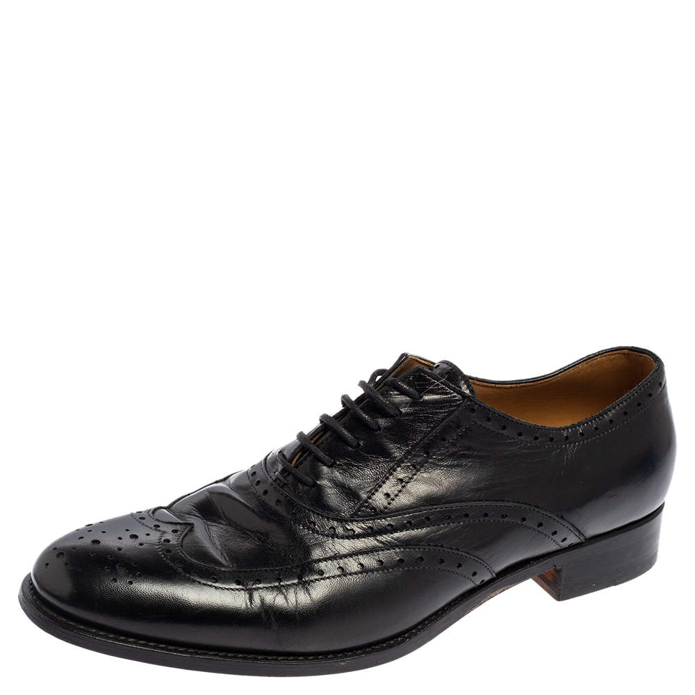 Tom Ford Black  Leather Lace Up  Brogues Oxford Size 40