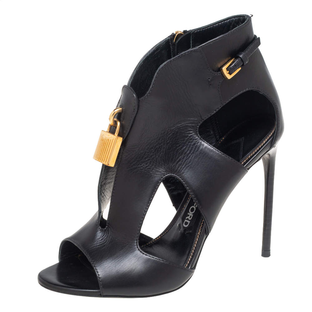 Tom Ford Black Leather Lock Booties Size 39