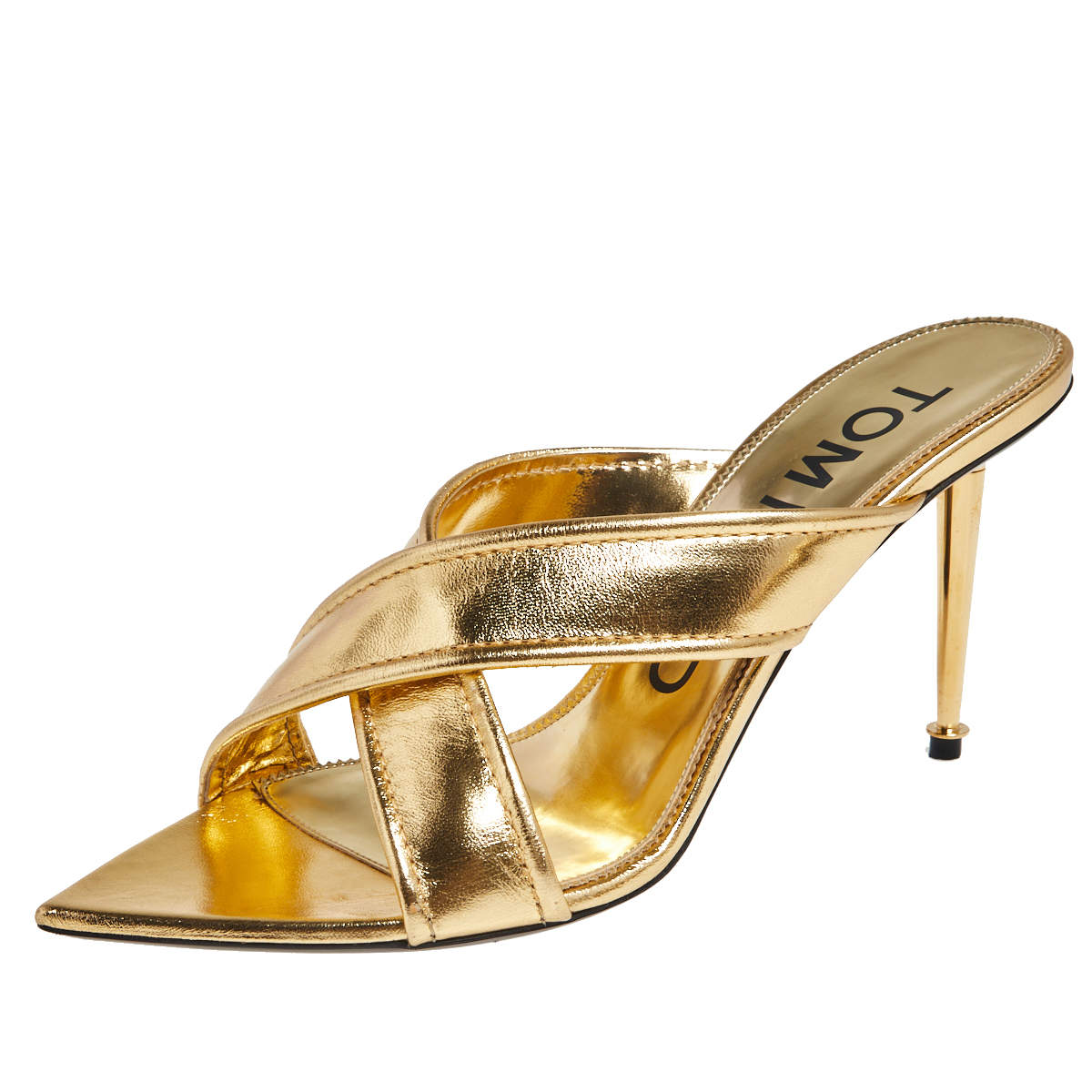 Tom Ford Foil Leather Criss Cross Slide Sandals Size 39