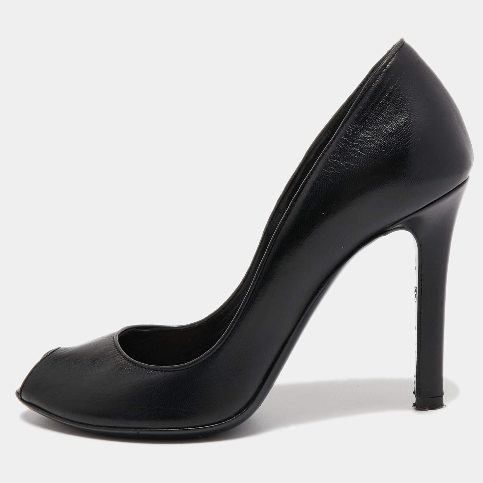 Pre Owned Tom Ford Black Leather Peep Toe Pumps Size 36