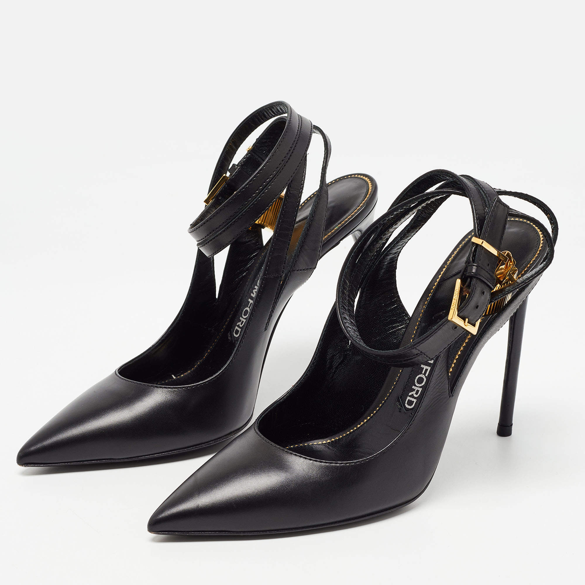 Tom Ford Black Leather Padlock Ankle Wrap Pumps Size 40 Tom Ford | TLC