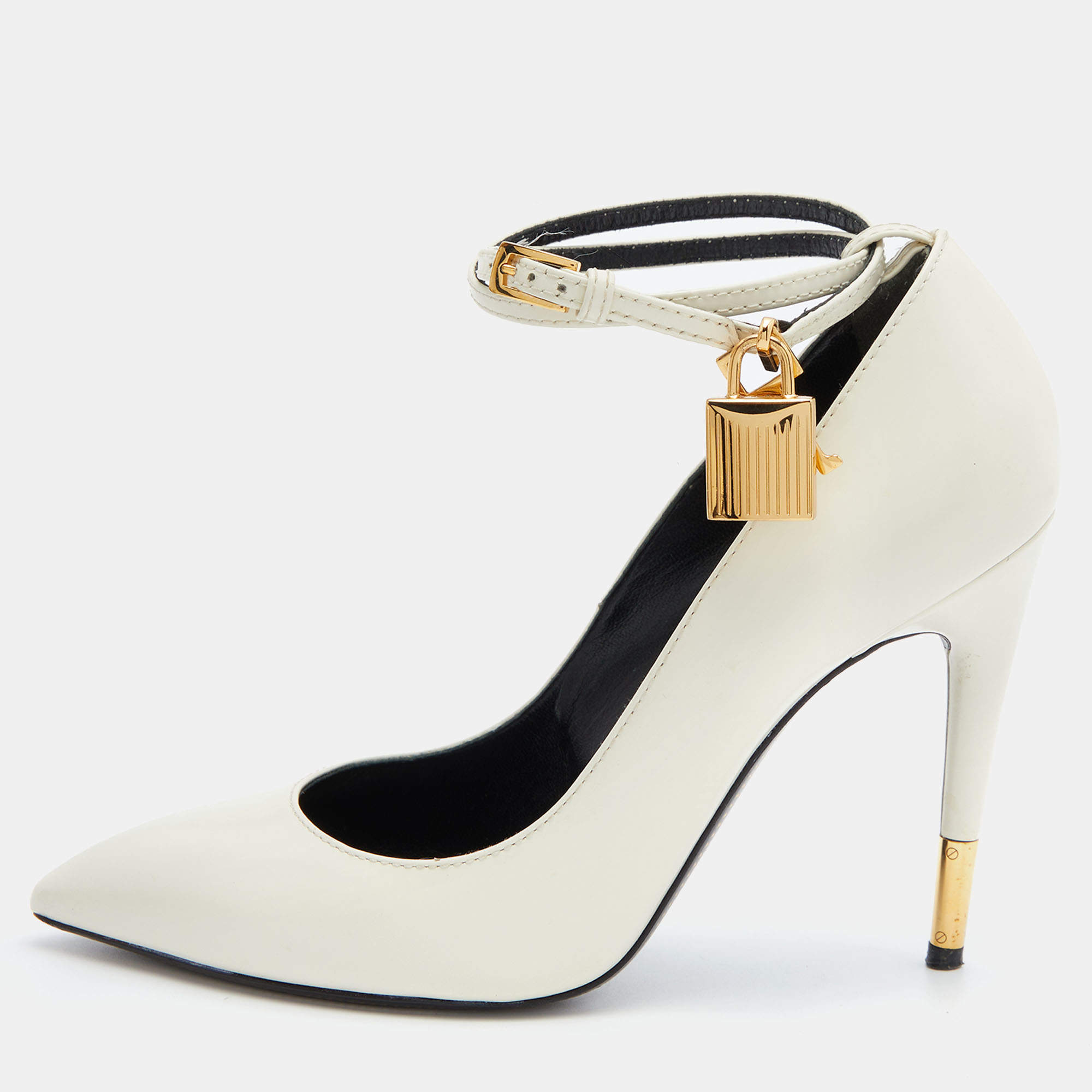 Tom Ford Off White Leather Padlock Ankle Strap Pointed Toe Pumps Size 36 Tom  Ford | TLC