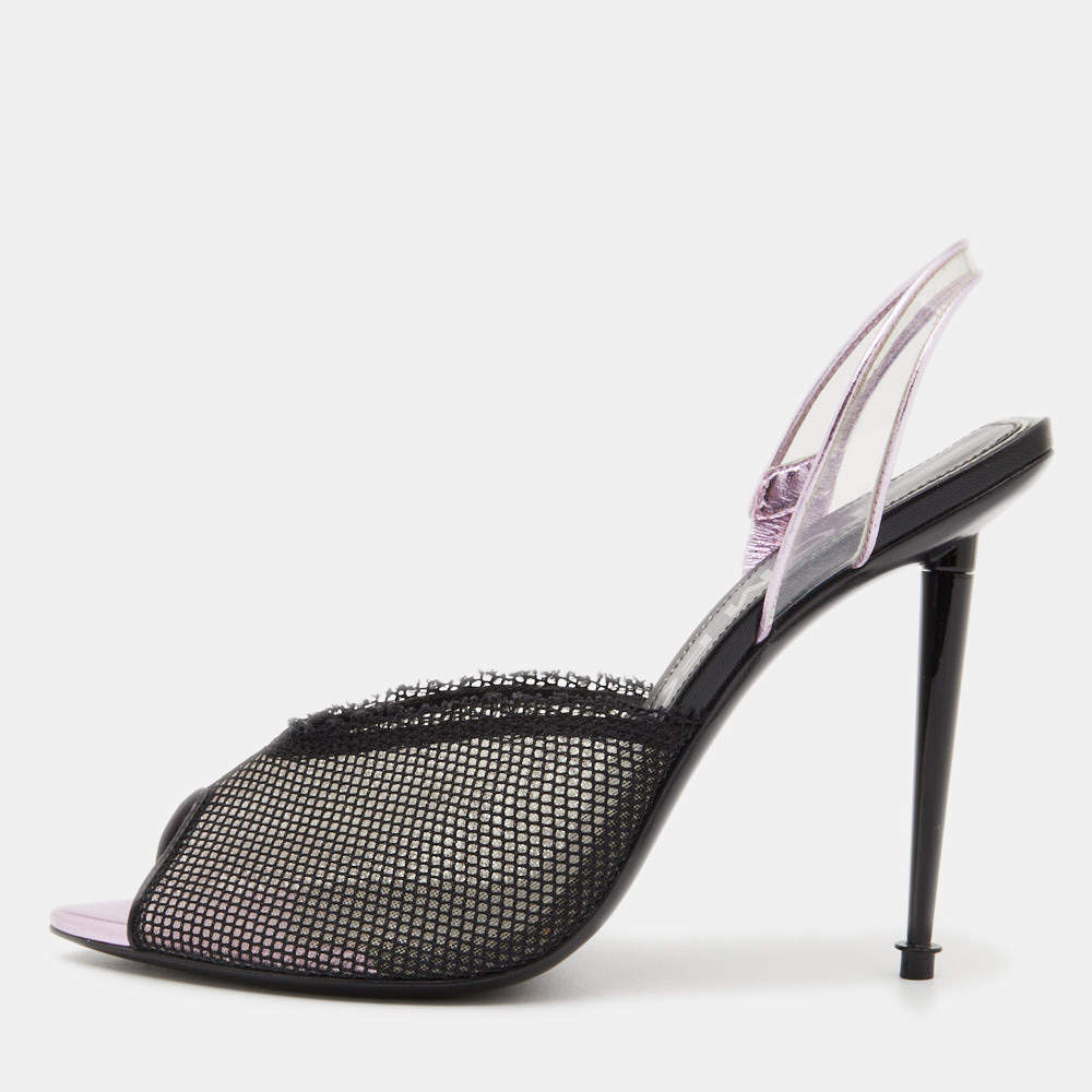 Tom Ford Black Mesh and PVC Peep Toe Slingback Sandals Size 38
