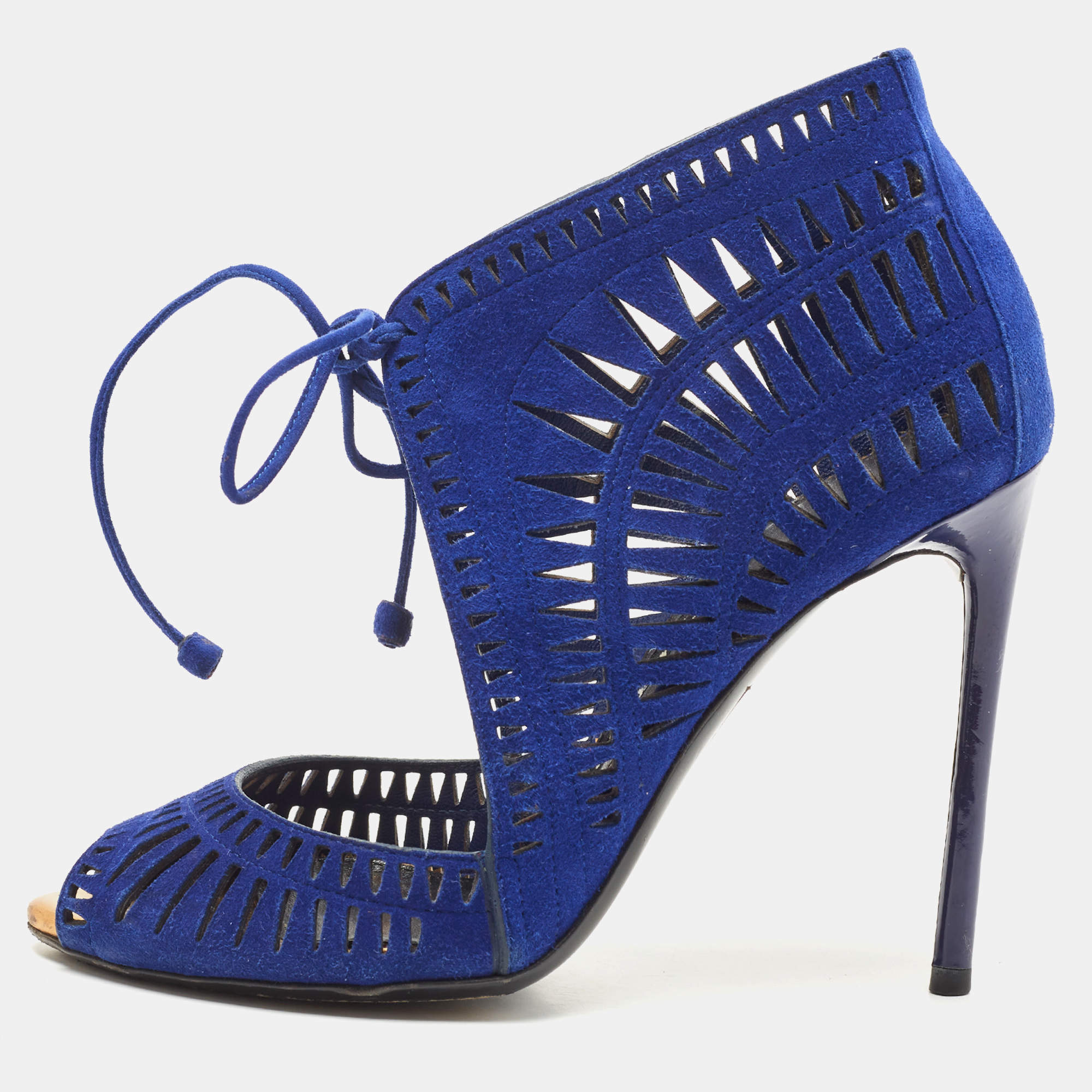 Pre Owned Tom Ford Blue Suede Laser Cut Sandals Size 37