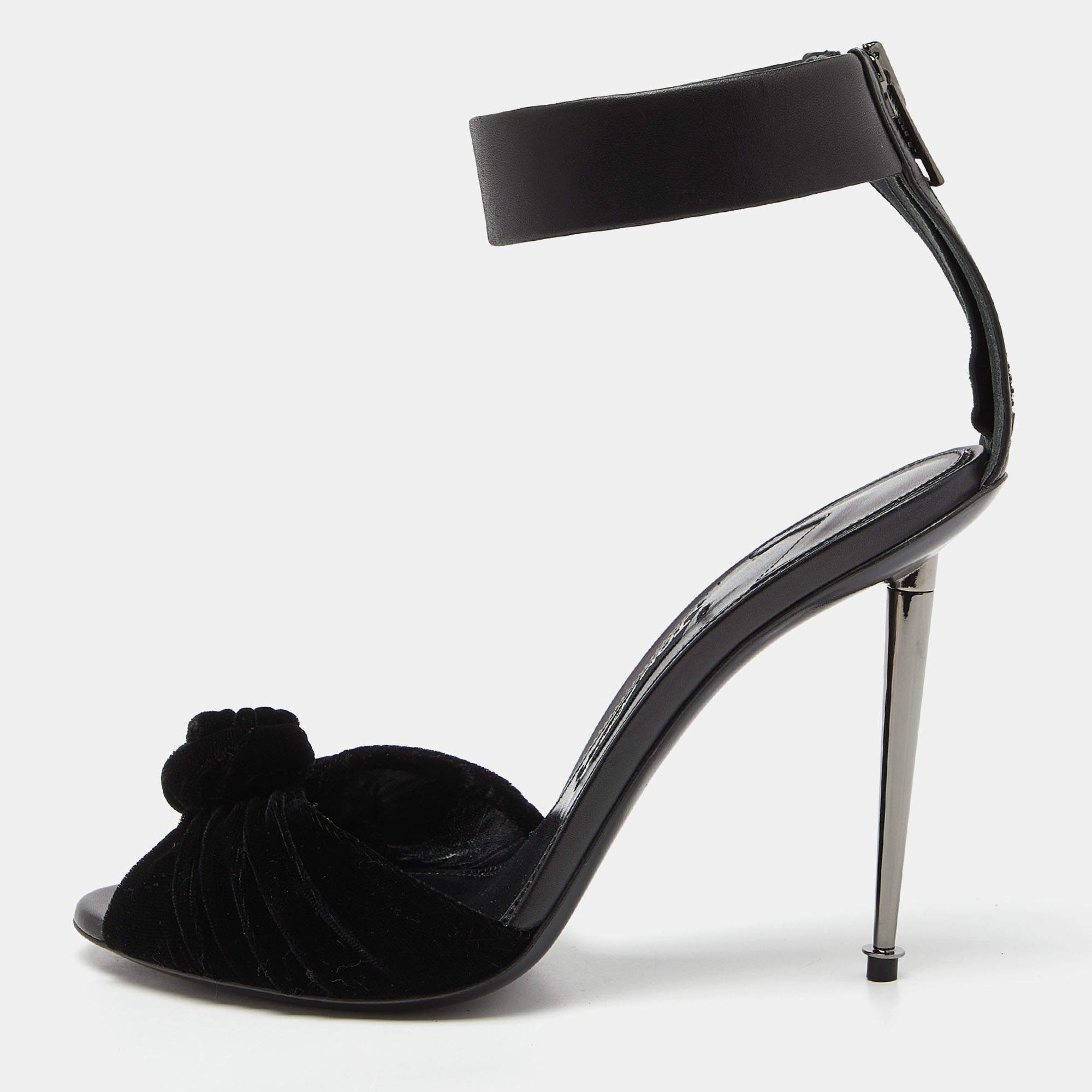 Tom Ford Black Velvet and Leather Ankle Strap Sandals Size 41
