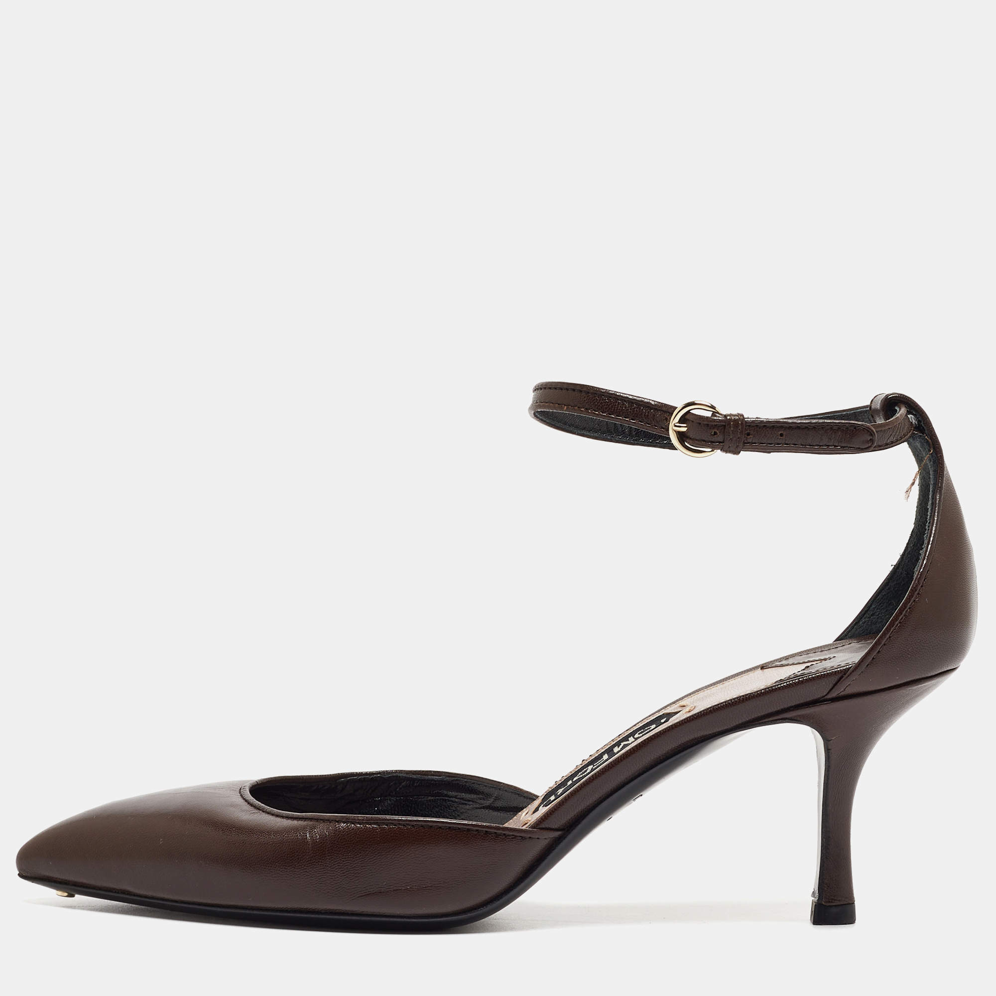 Pre Owned Tom Ford Brown Leather Ankle Strap D'orsay Pumps Size 39