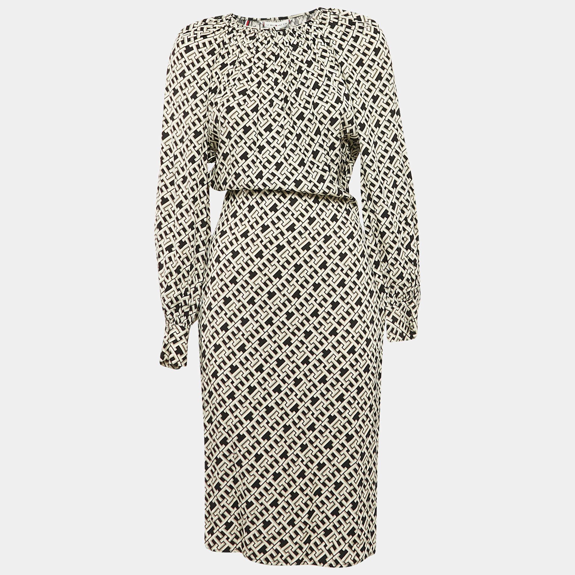 Tommy Hilfiger Black Logo Print Viscose Midi Dress XS