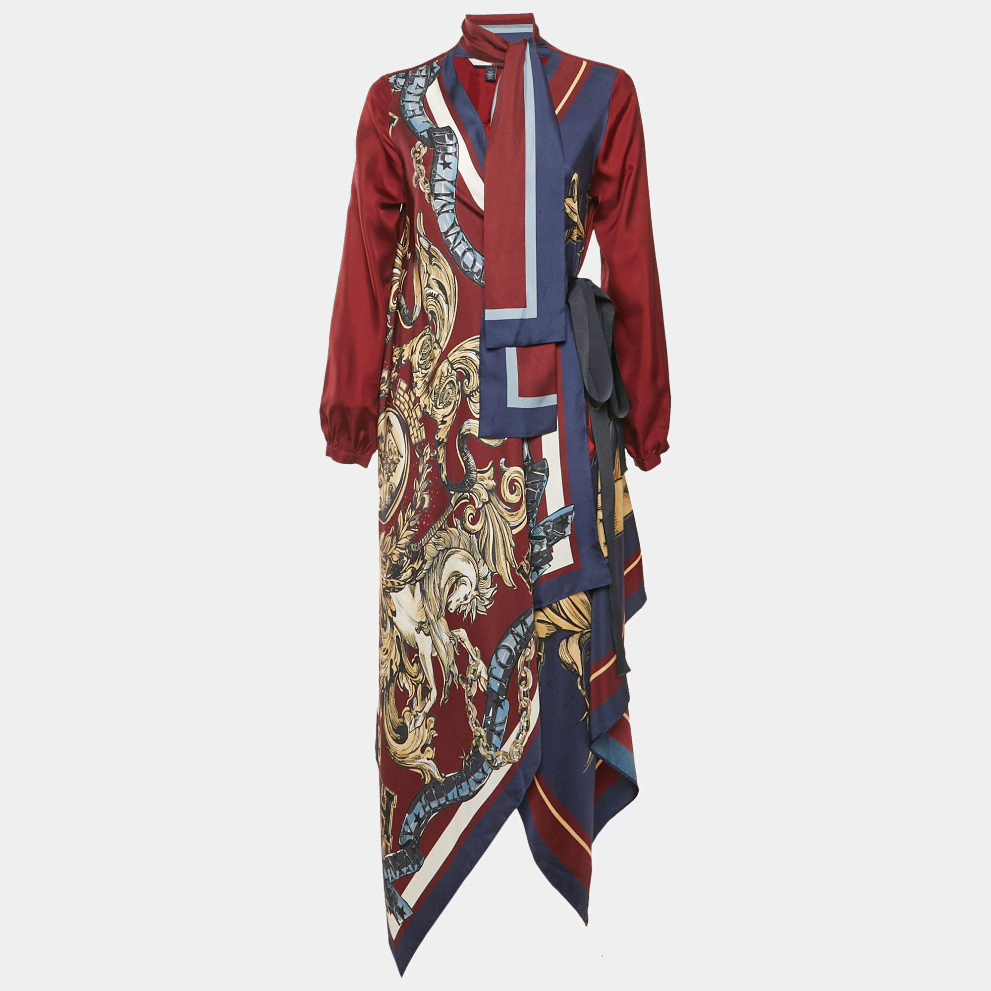 Pre Owned Hilfiger Collection Burgundy/Blue Printed Silk Open Shrug S