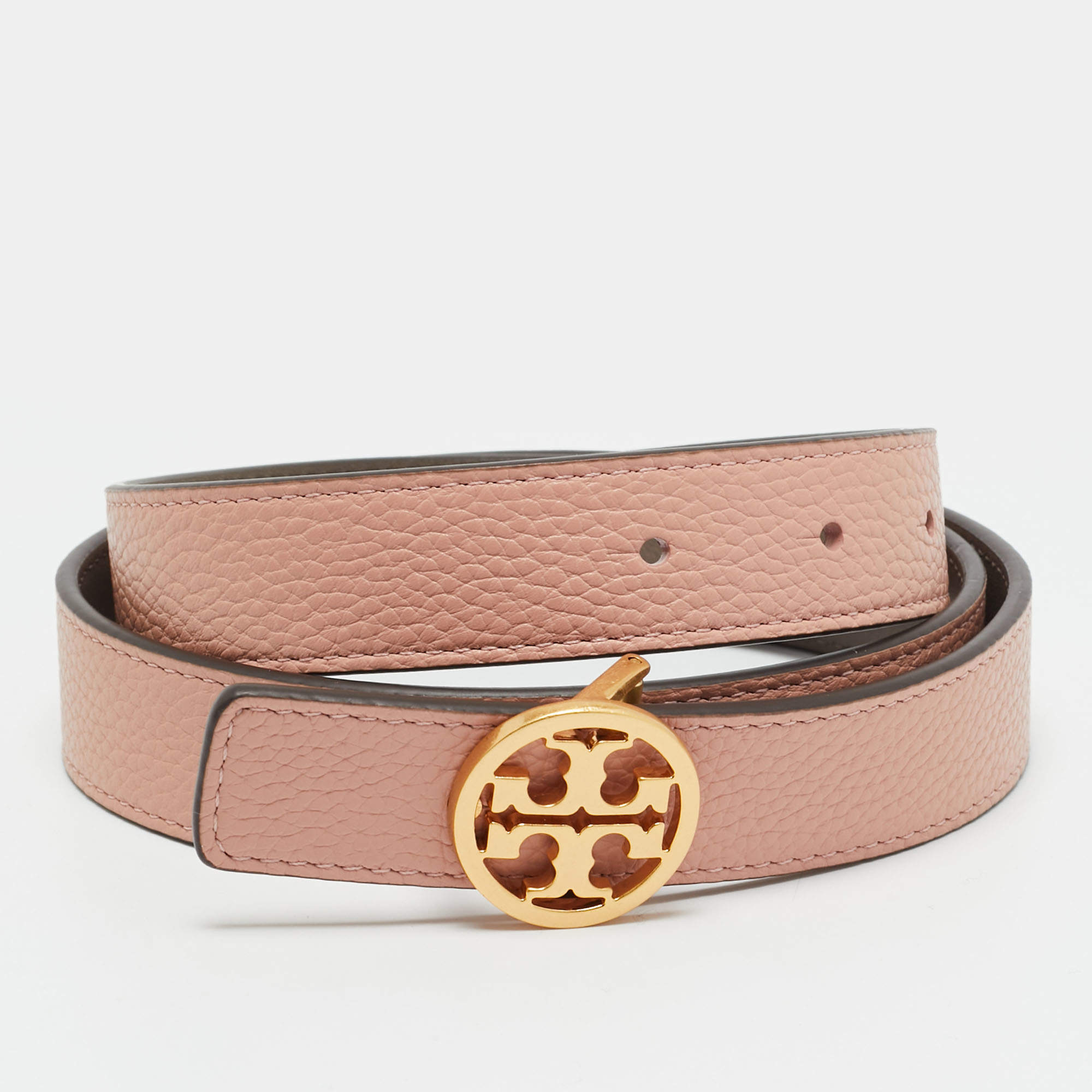 Pre Owned Tory Burch Miller M Reversible Buckle Belt Pink/Grey Leather