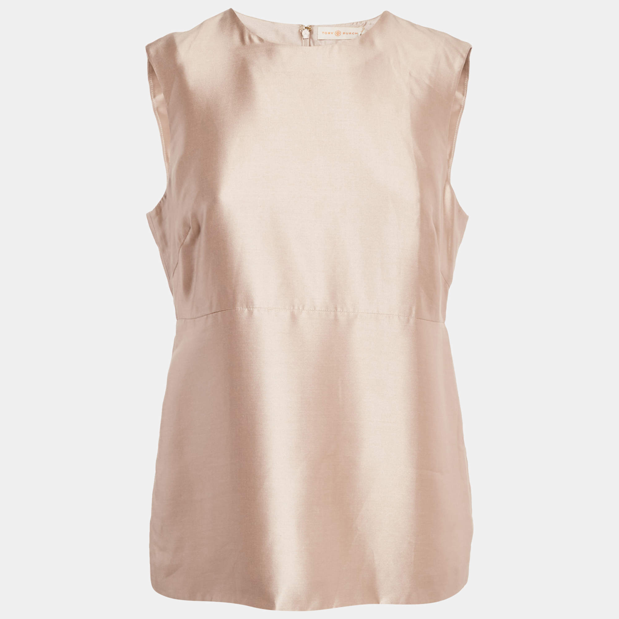 Pre Owned Tory Burch Pink Silk Round Neck Sleeveless Top M