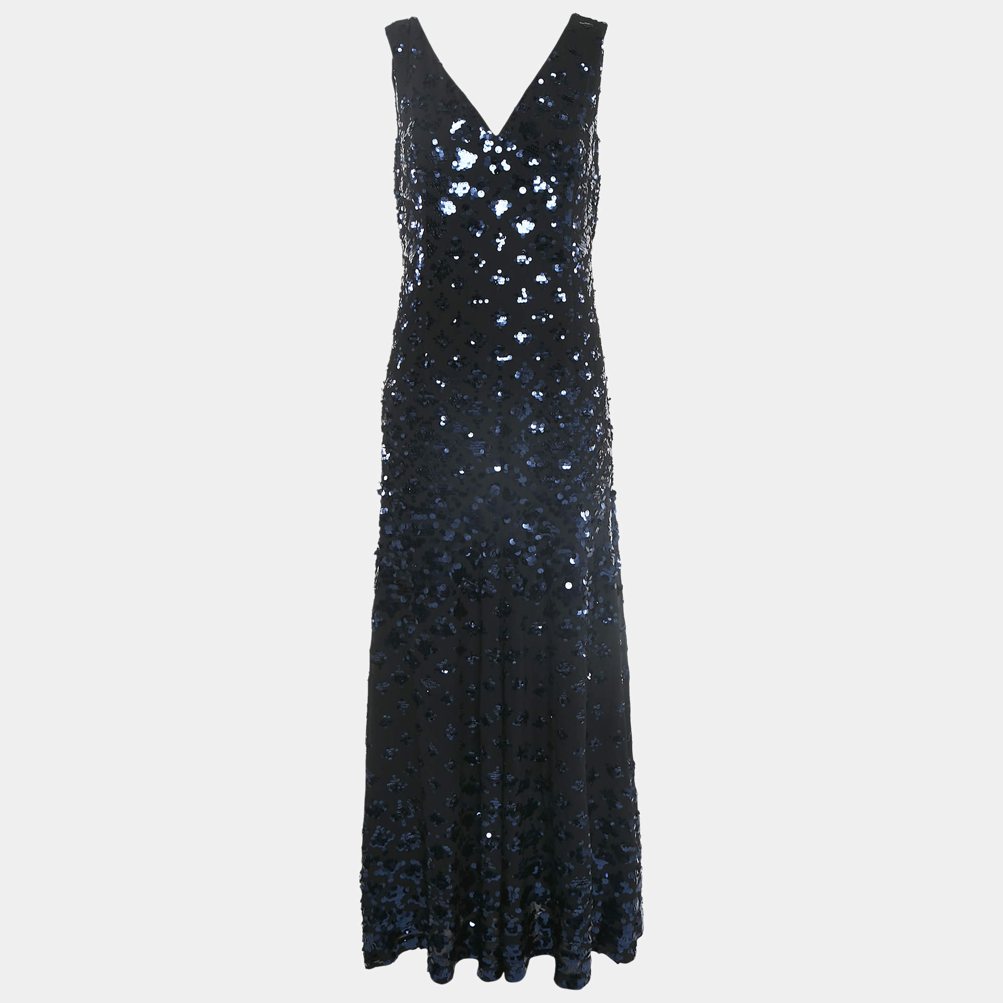 Tory Burch Black Sequin Embellished Crepe Sleeveless Maxi Dress M