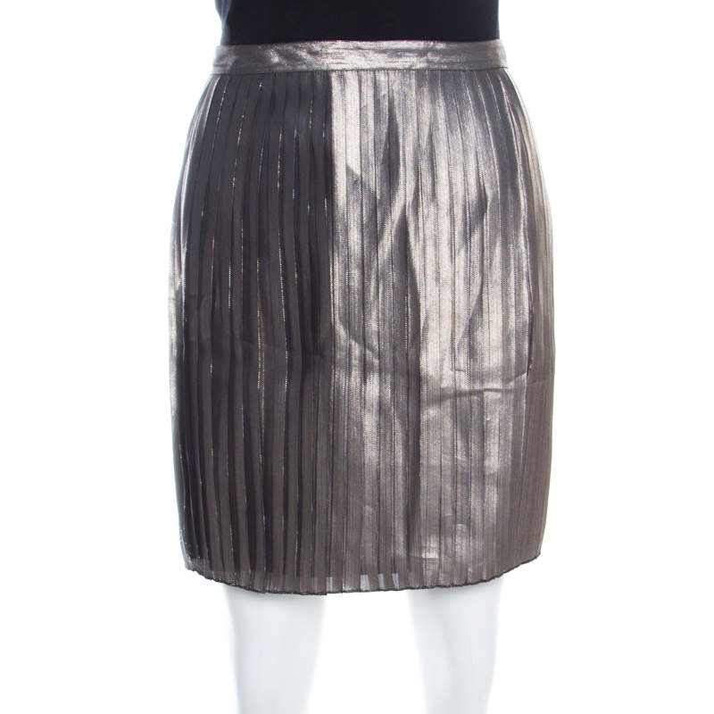 Pre Owned Tory Burch Metallic Pleated Audra Skirt M