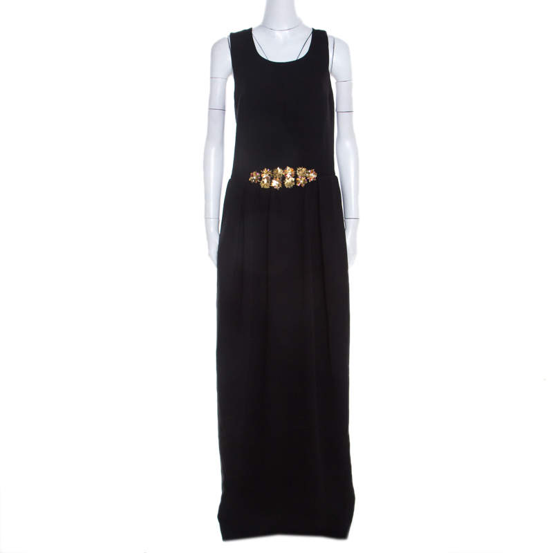 Pre Owned Tory Burch Black Embellished Crepe Criss Cross Back Sleeveless Gown M