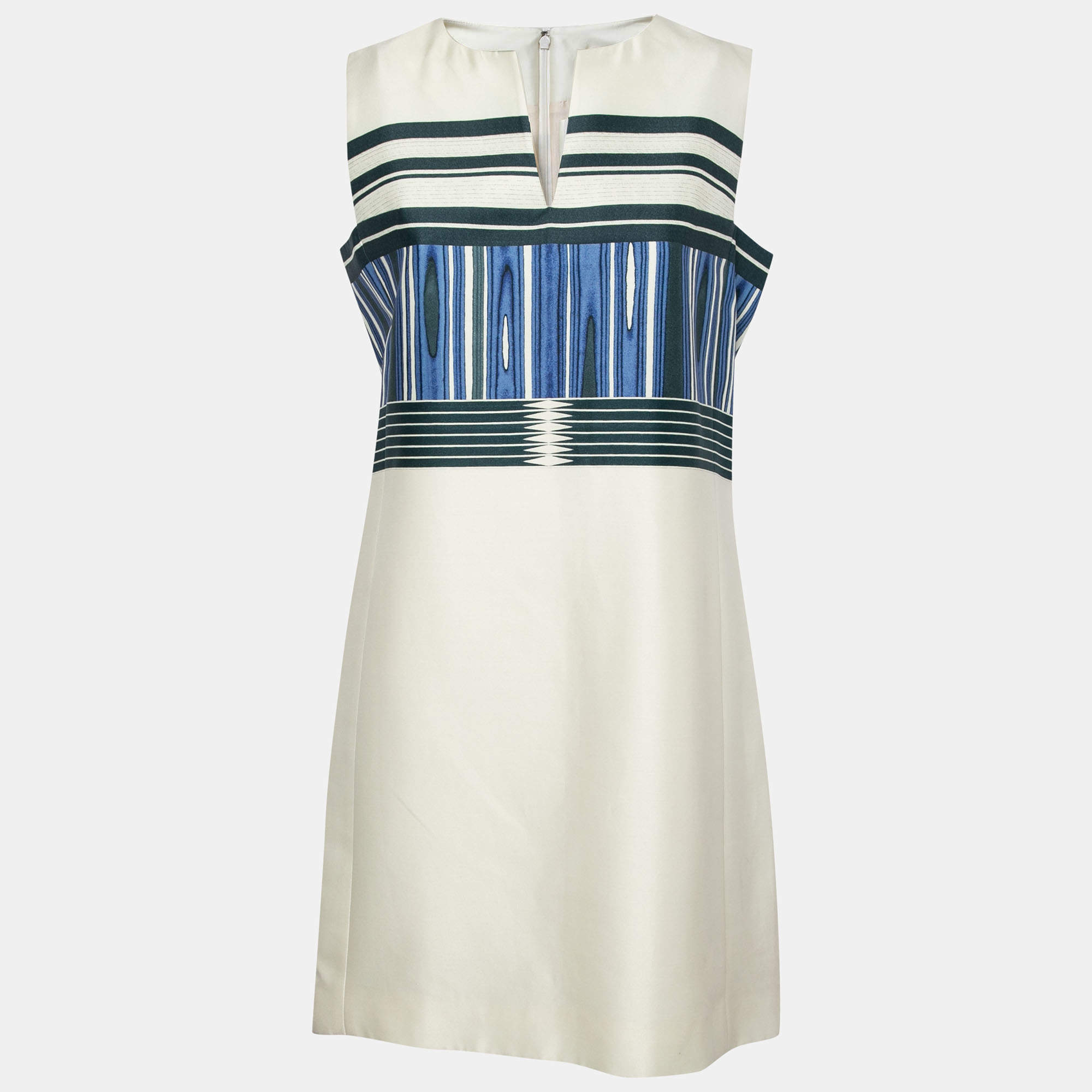 Tory Burch Indigo Plaited Engineered Stripe Cotton Silk Mikado Dress S 