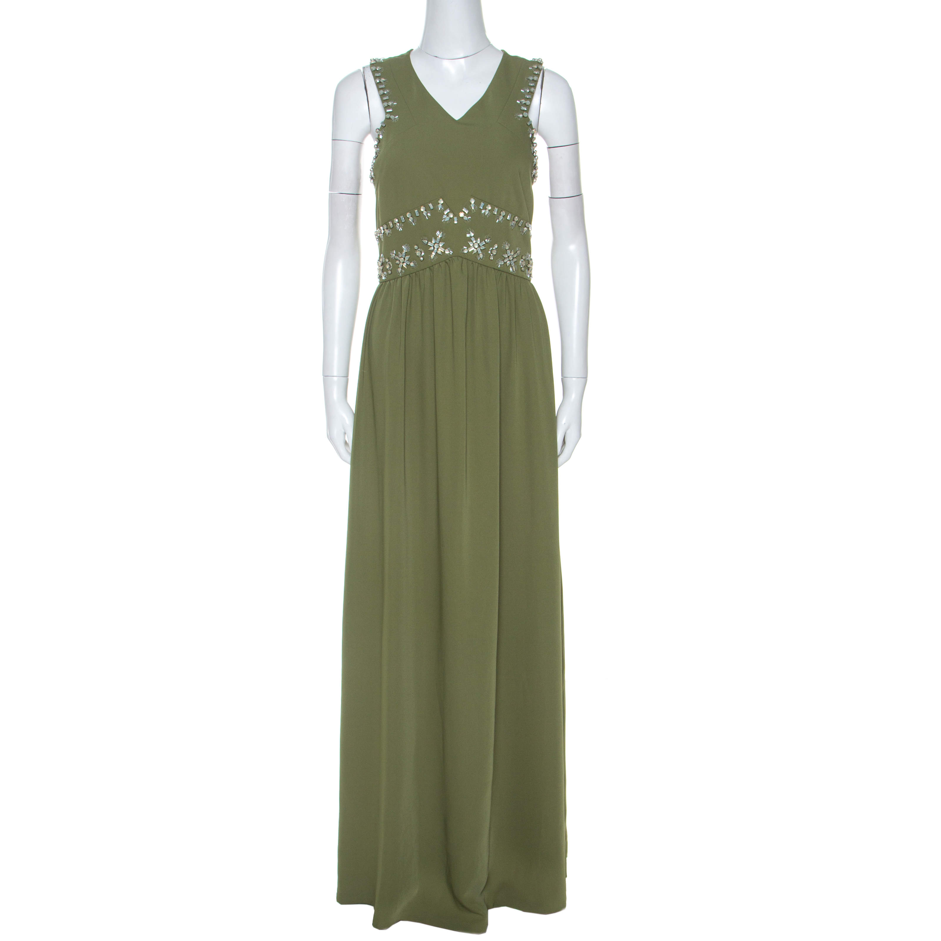 Tory Burch Green Crepe Embellished Luisa Sleeveless Gown M Tory Burch | TLC