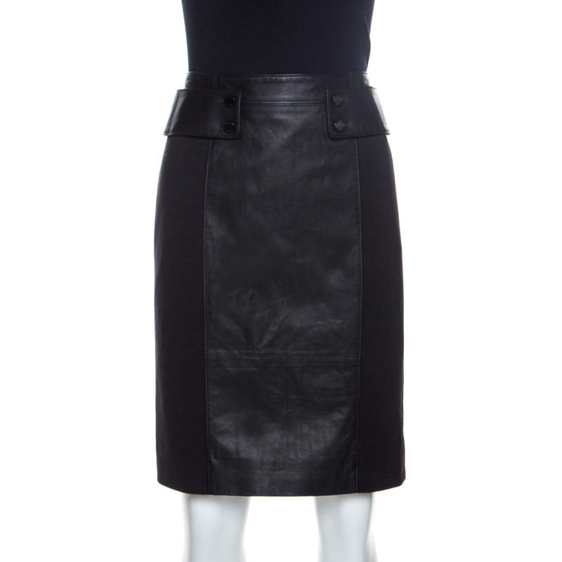 Pre Owned Tory Burch Black Leather Madison Pencil Skirt S