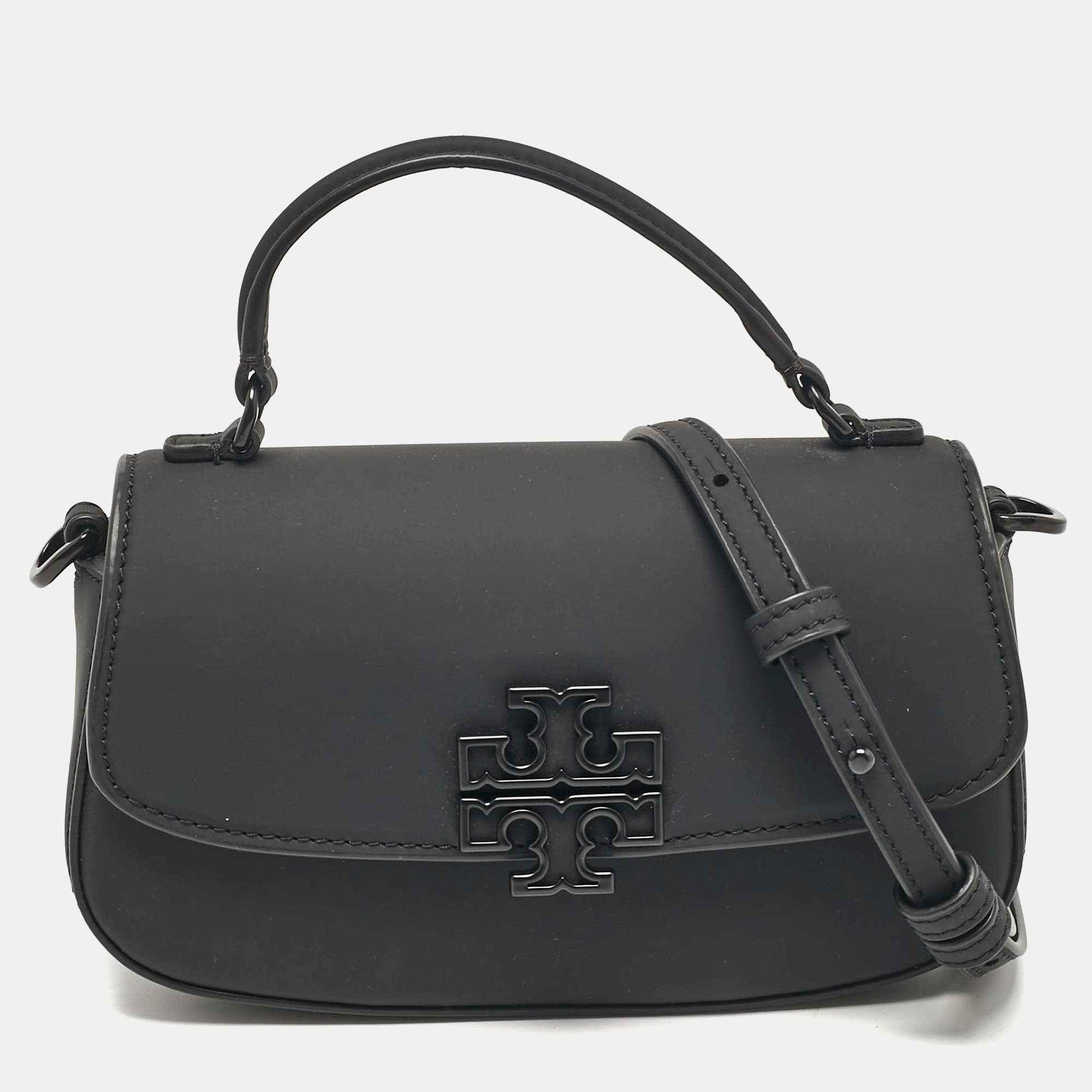 Pre Owned Tory Burch Black Matte Leather Mini Britten Crossbody Bag