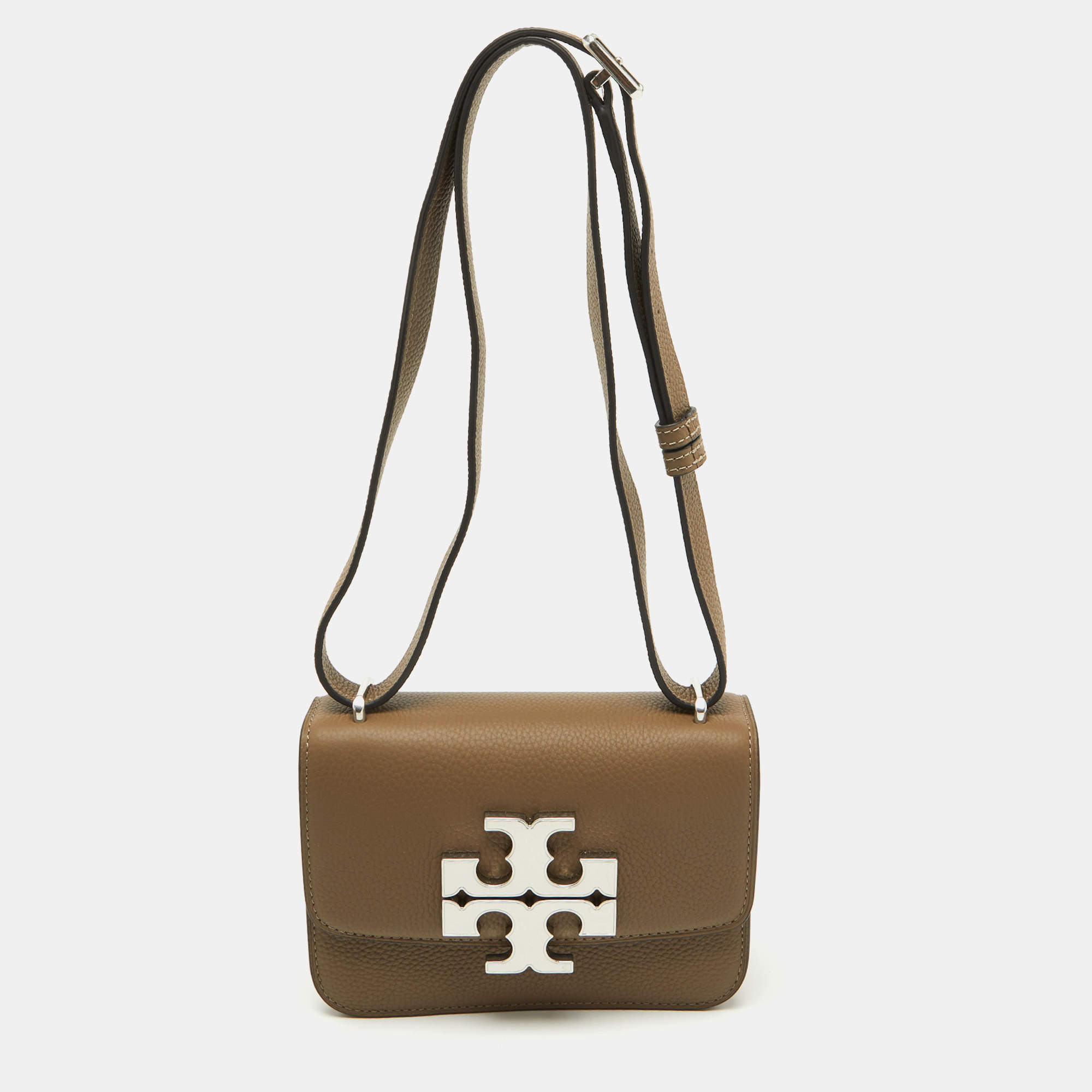 Pre Owned Tory Burch Taupe Grey Leather Small Eleanor Convertible Shoulder Bag