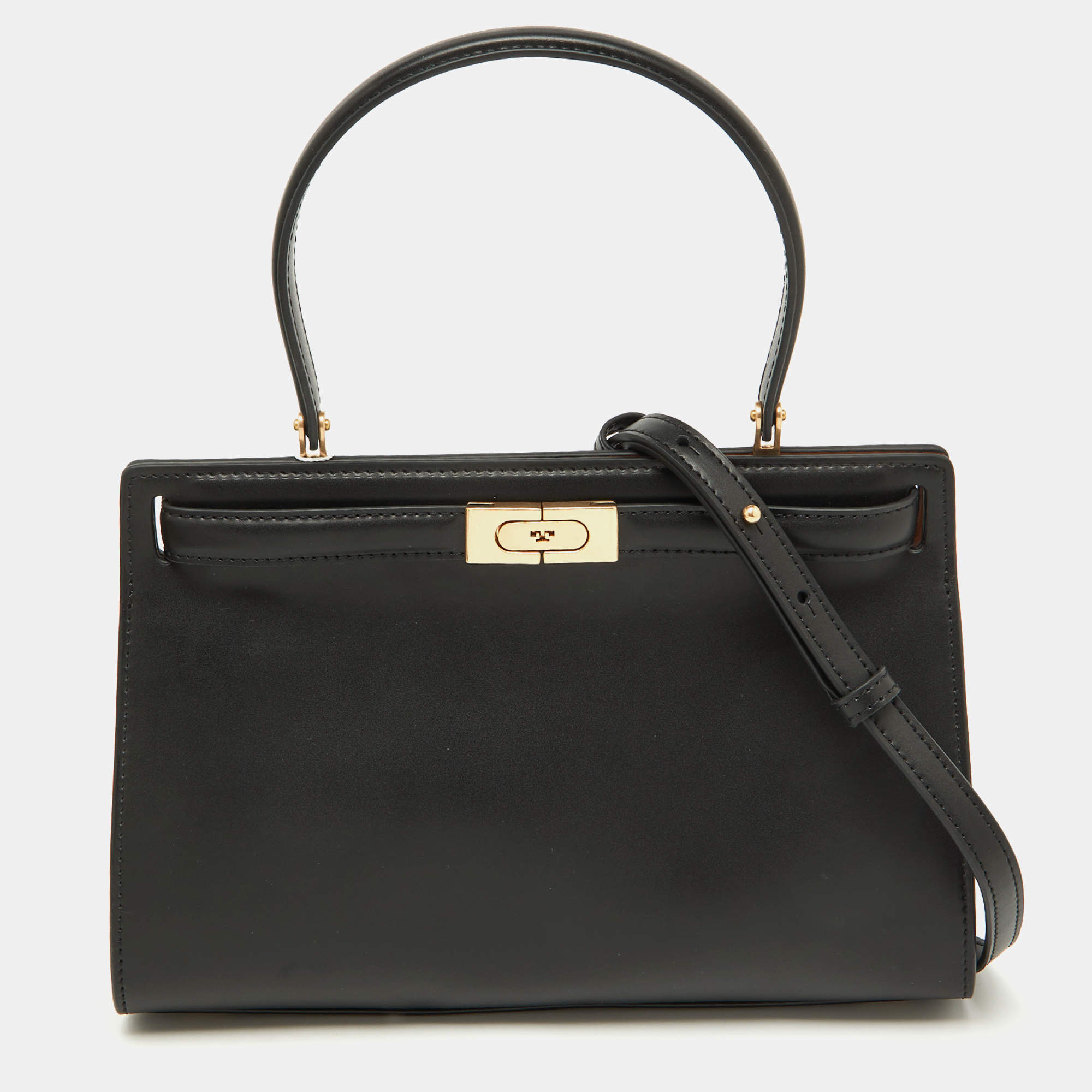 Tory Burch Black Leather Small Lee Radziwill Top Handle Bag