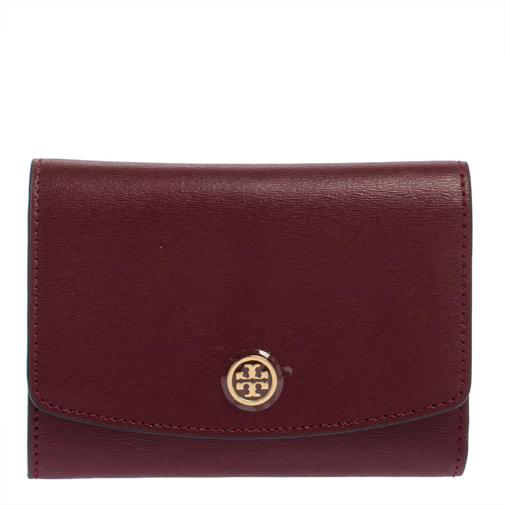 Pre Owned Tory Burch Burgundy Leather Robinson Wallet