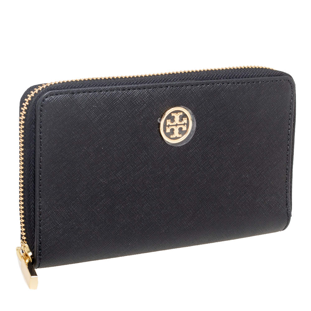 Tory Burch Black Saffiano Leather Robinson Zip Around Wallet Tory Burch |  TLC