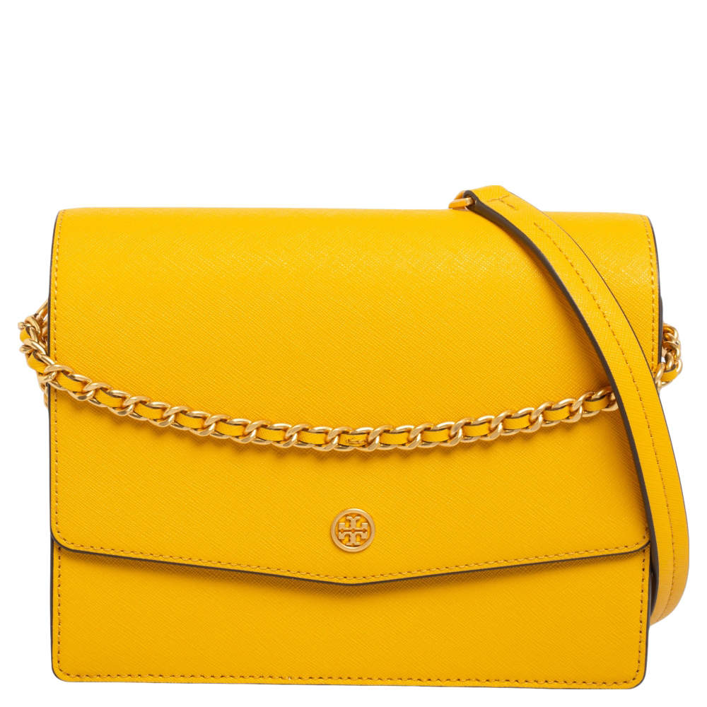 Tory Burch Mustard Saffiano Leather Robinson Convertible Shoulder Bag ...