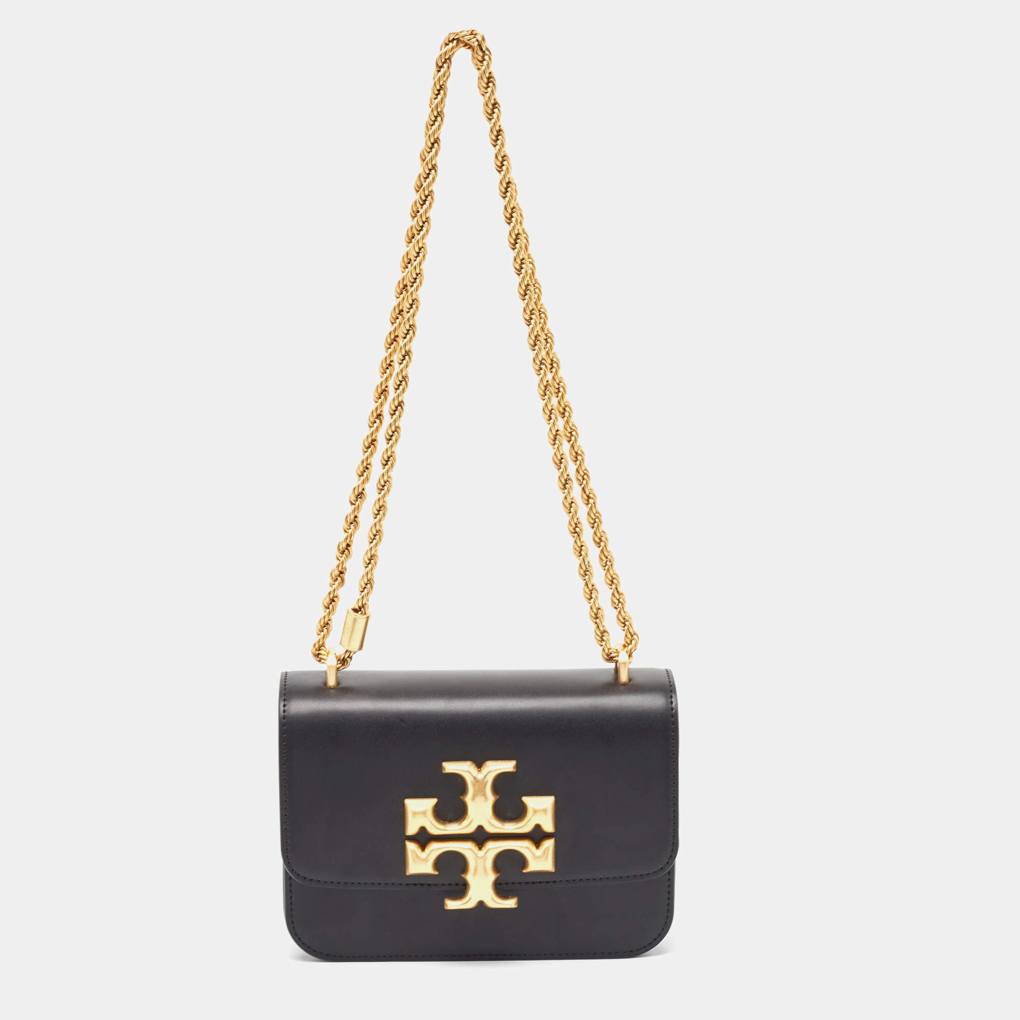 Pre Owned Tory Burch Black Leather Small Convertible Eleanor Shoulder Bag 