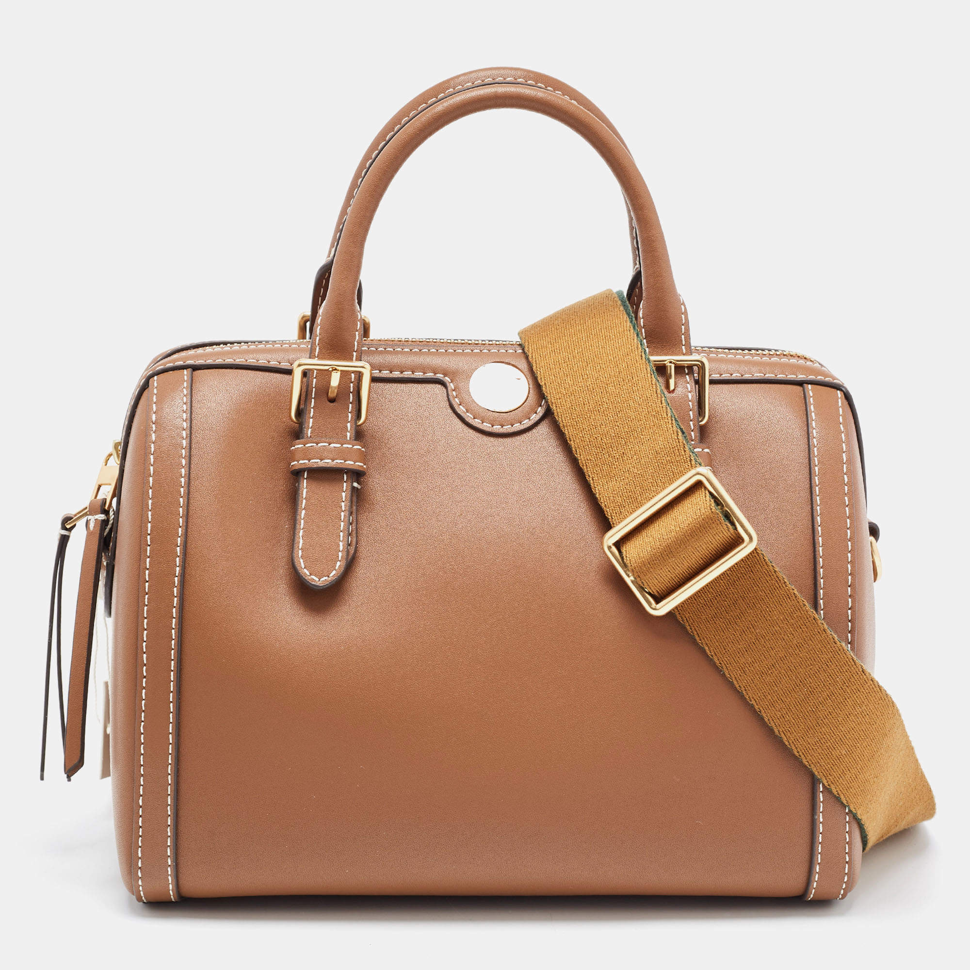 Pre Owned Tory Burch Brown Leather Barrel Bag