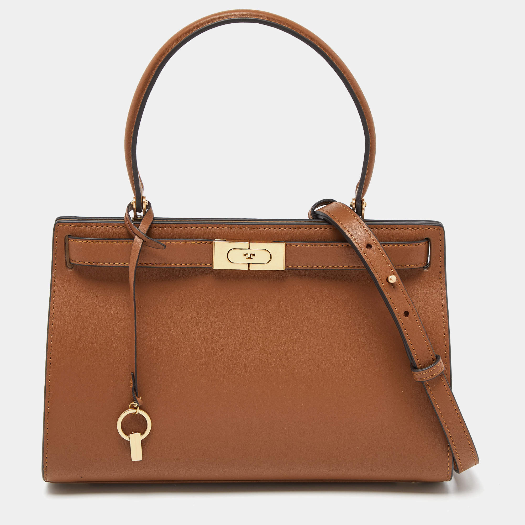 Tory Burch Brown Leather Small Lee Radziwill Top Handle Bag