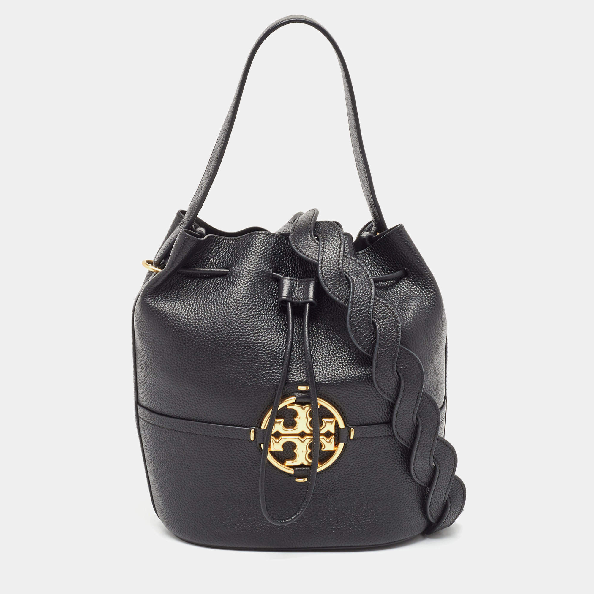 Pre Owned Tory Burch Black Leather Miller Bucket Bag