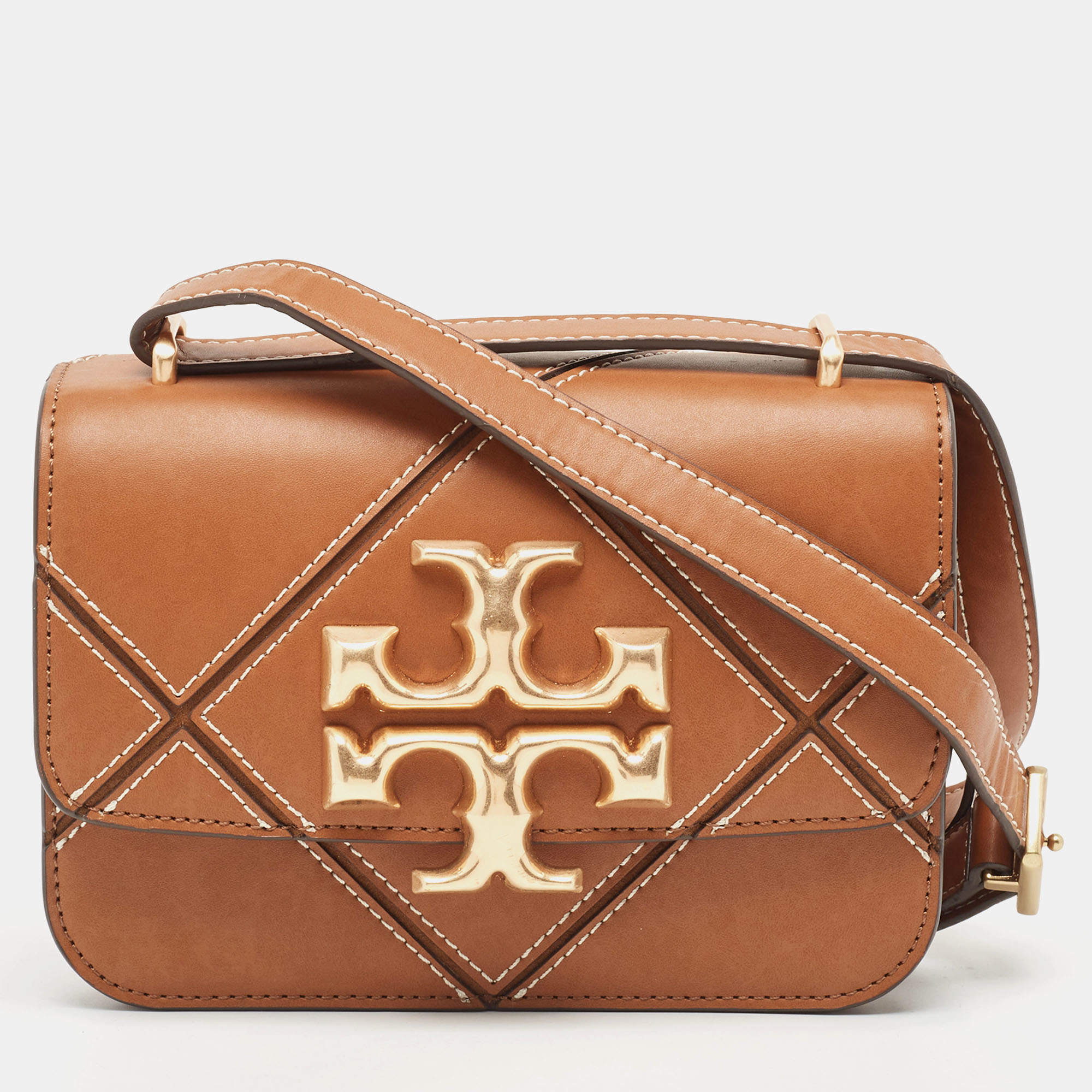 Pre Owned Tory Burch Brown Leather Small Eleanor Shoulder Bag