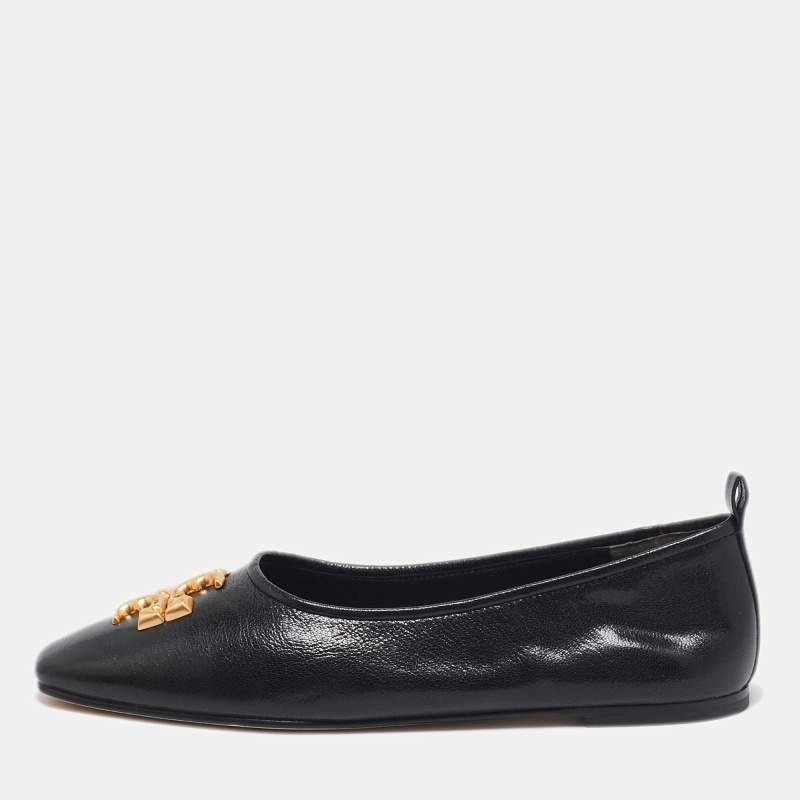 Pre Owned Tory Burch Black Leather Eleanor Ballet Flats Size 40.5
