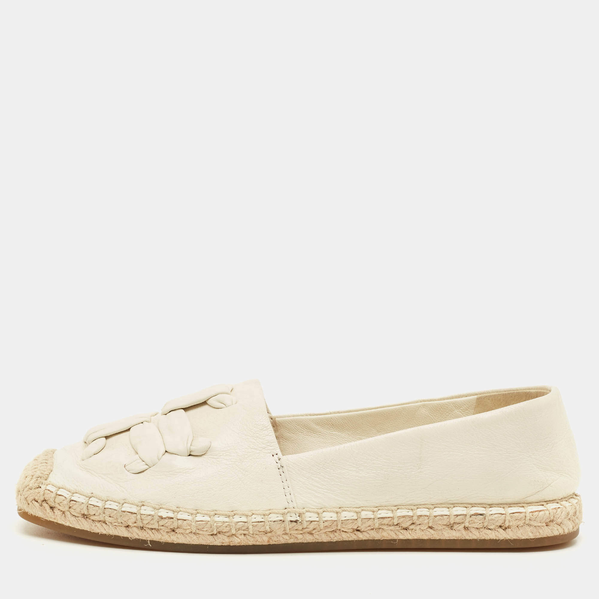 Pre Owned Tory Burch Ines Size 35 Cream Leather Espadrille Flats