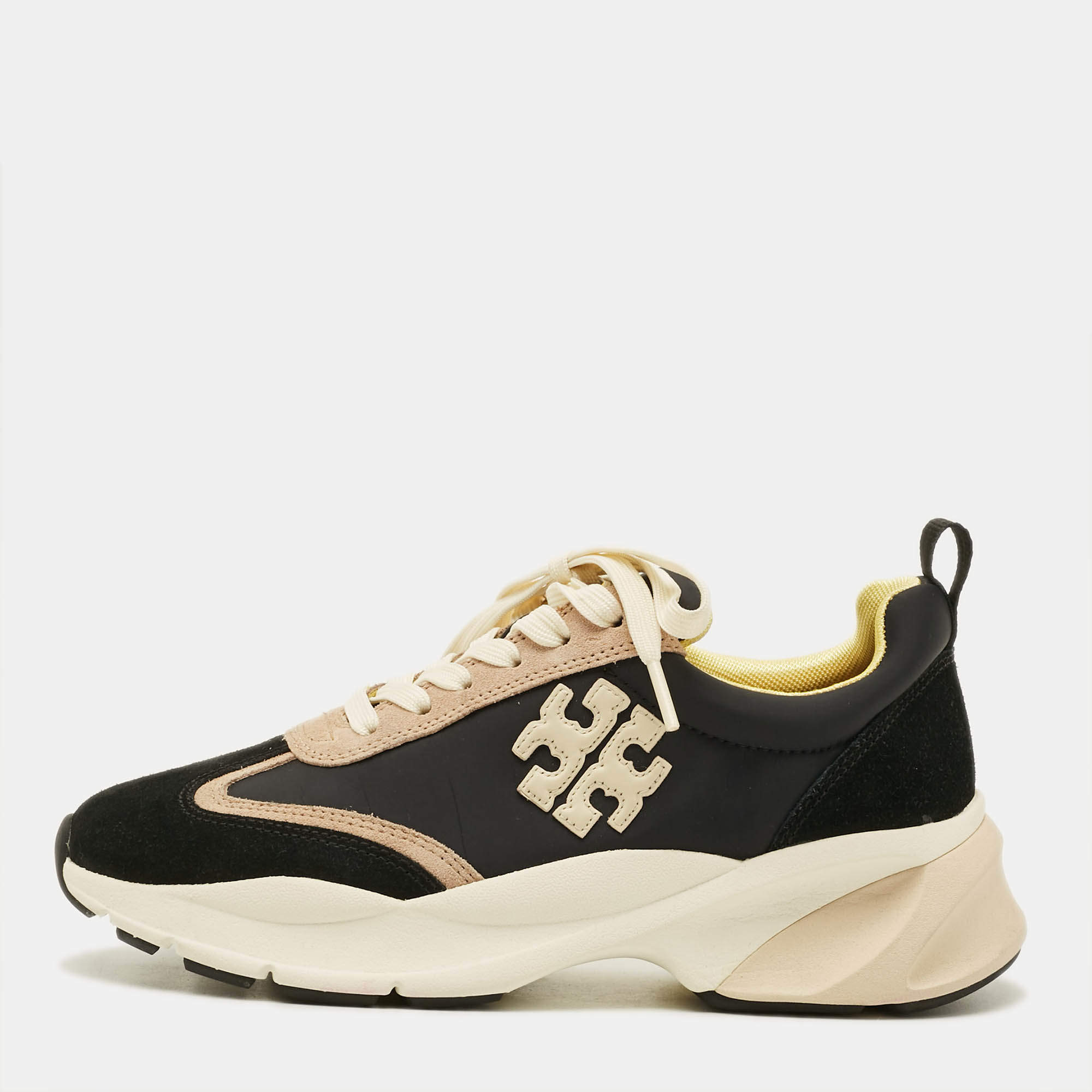 Pre Owned Tory Burch Good Luck Size 37.5 Two Tone Nylon and Suede Low Top Sneakers