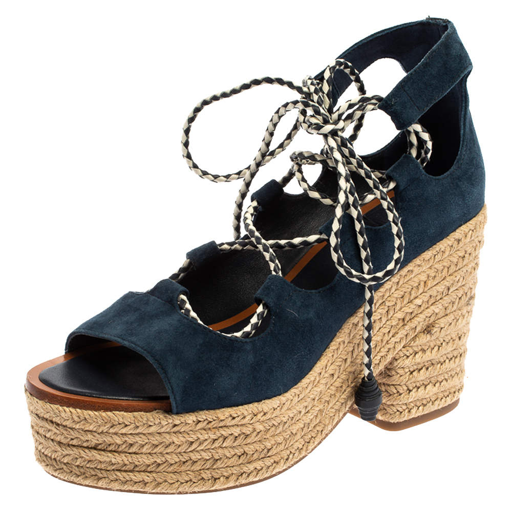 Pre Owned صندل إسبادريل تورى برش نعل روكى رباط بوسيتانو سويدى أزرق كحلى مقاس 37