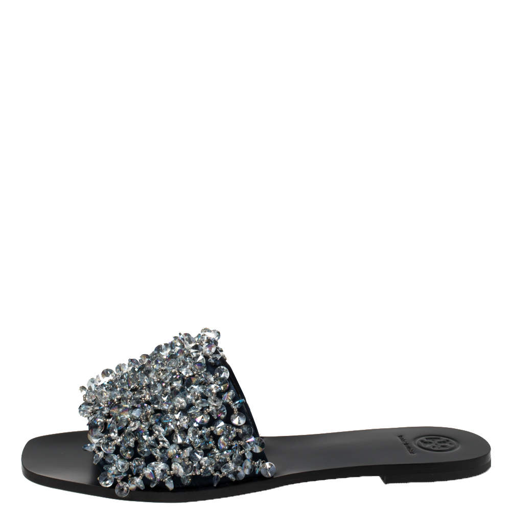 white tory burch slides