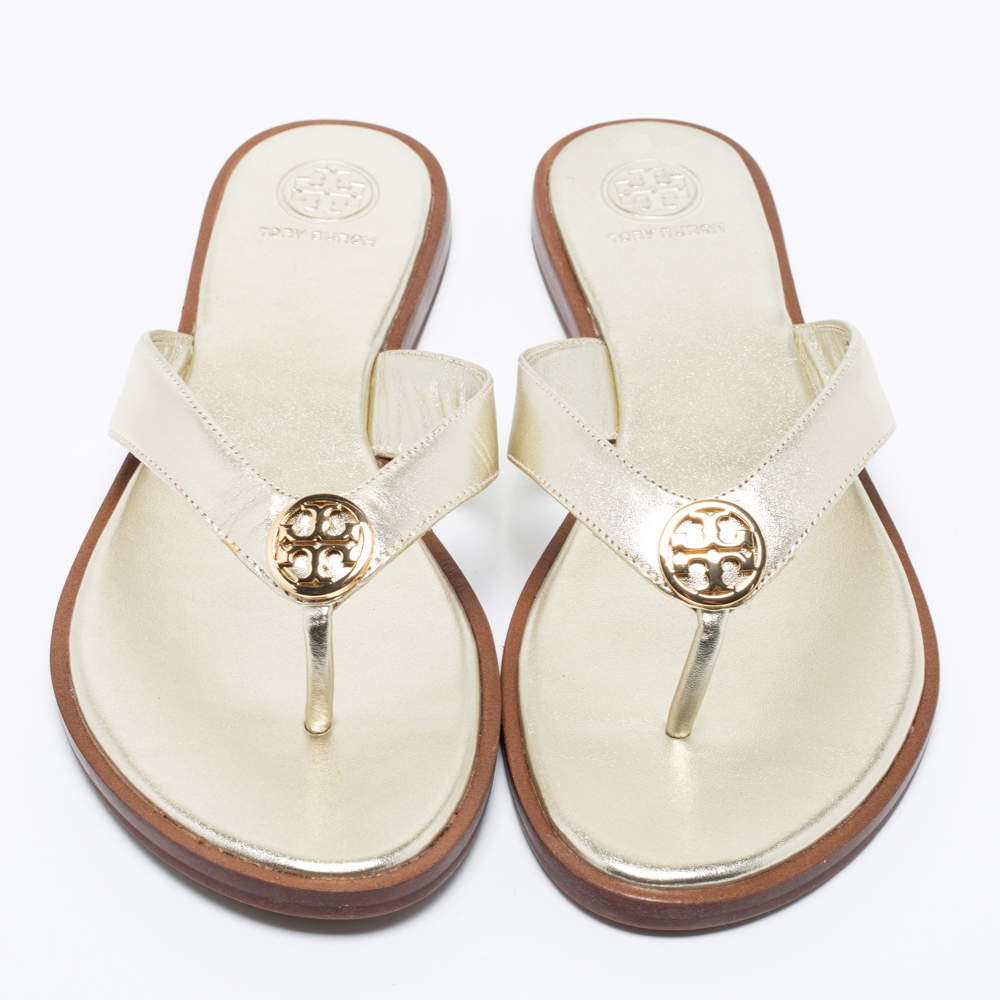 Tory Burch Perfect Black & Goldtone Benton Leather Thong Sandal