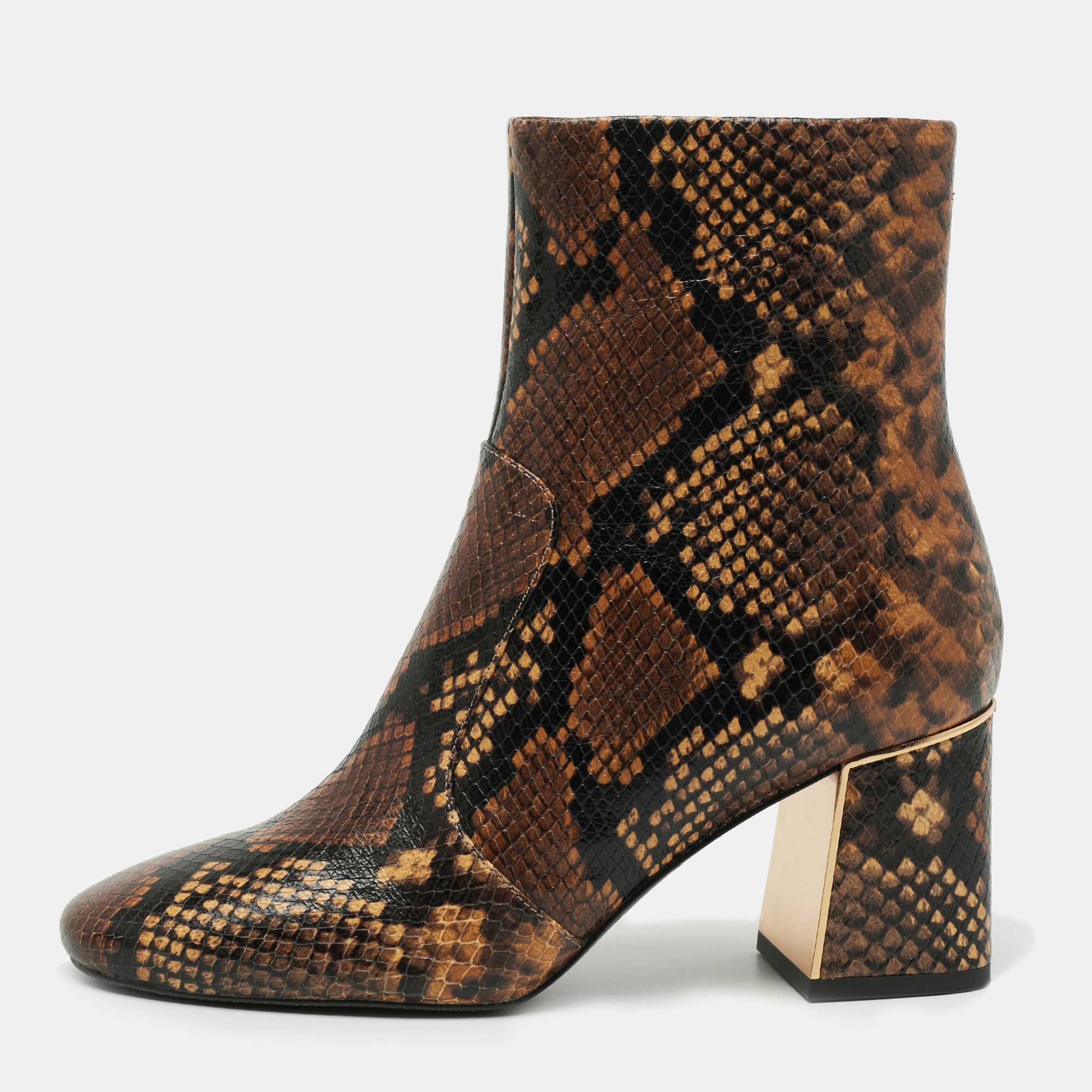 Tory Burch Brown Python Embossed Leather Gigi Ankle Booties Size  Tory  Burch | TLC