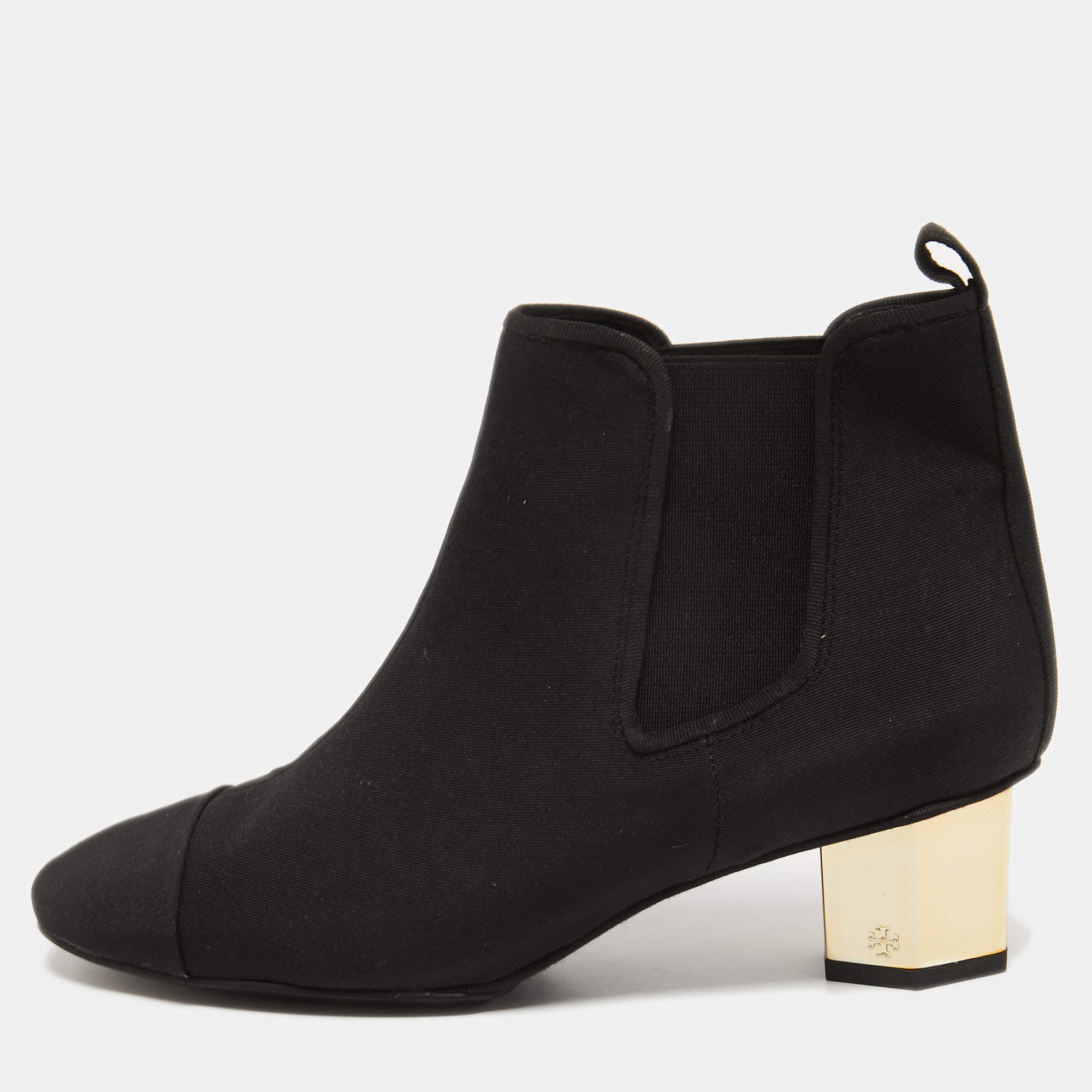 Pre Owned Tory Burch Black Canvas Cap Toe Ankle Boots Size 39