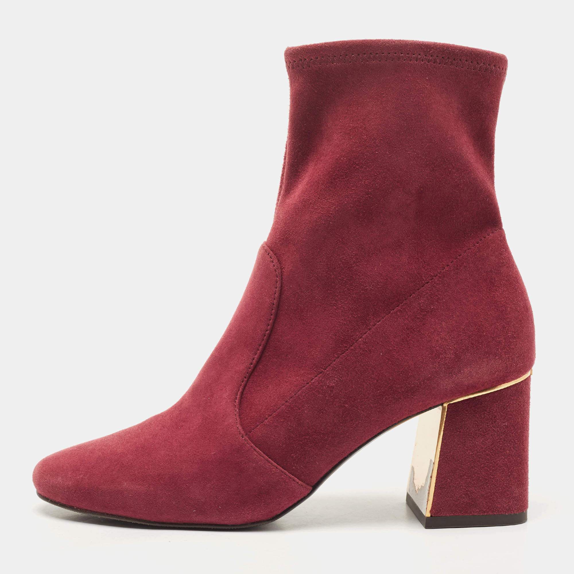 Pre Owned Tory Burch Burgundy Suede Ankle Boots Size 37