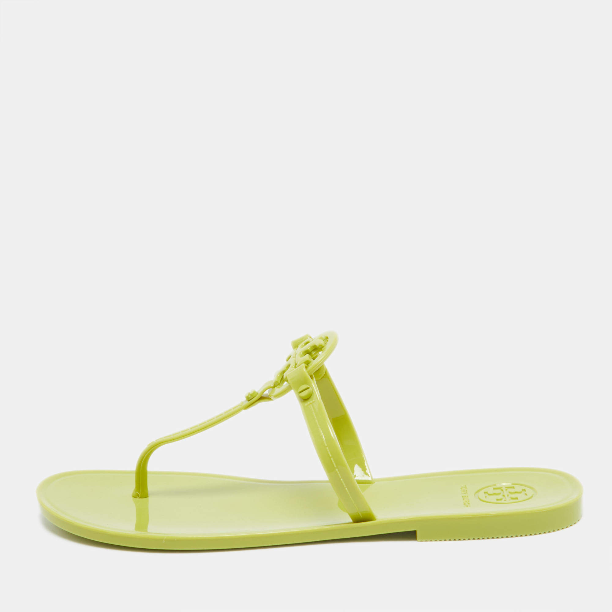 Tory Burch Green Rubber Miller Flat Thong Sandals Size 37.5