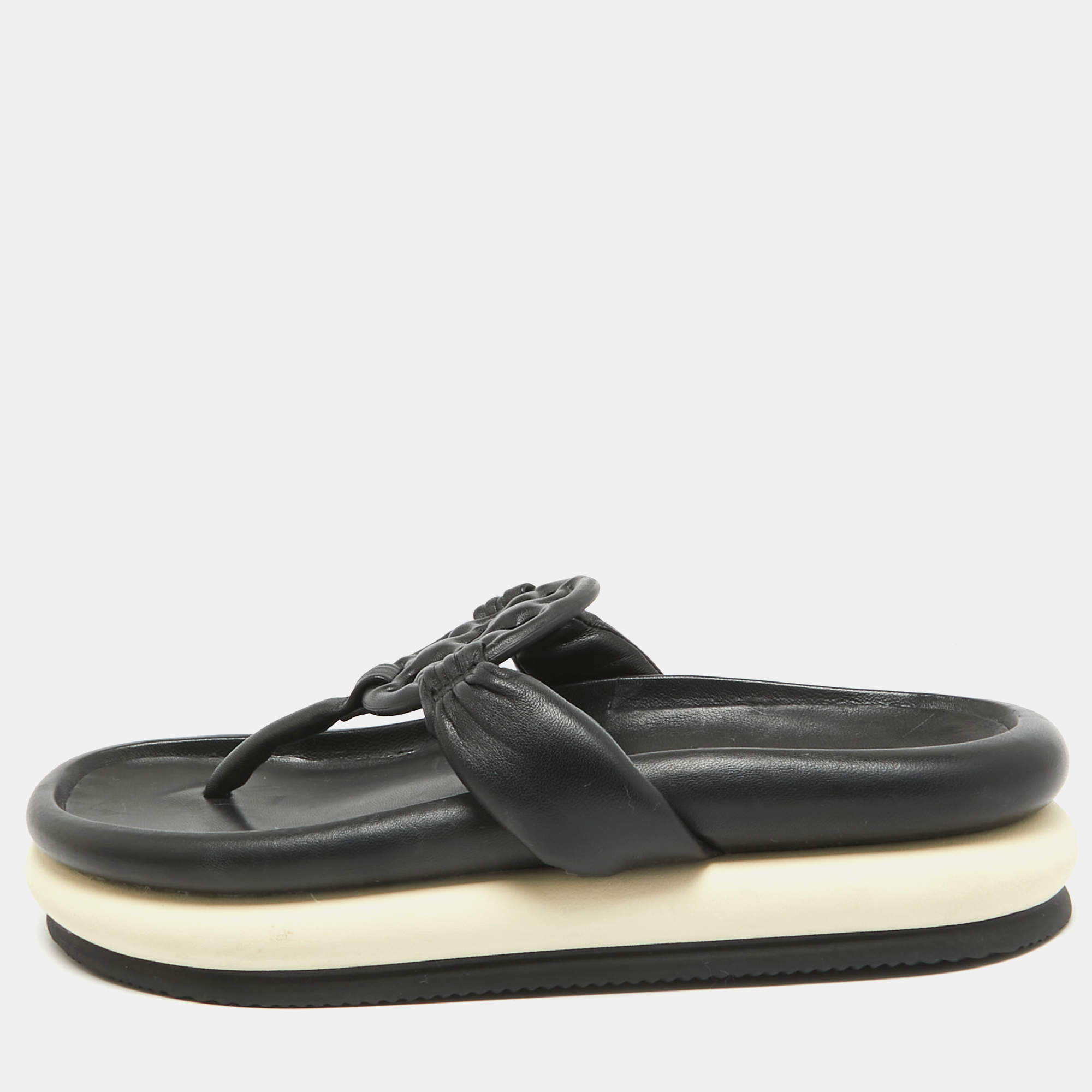 Pre Owned Tory Burch Black Leather Thong Flats Size 38